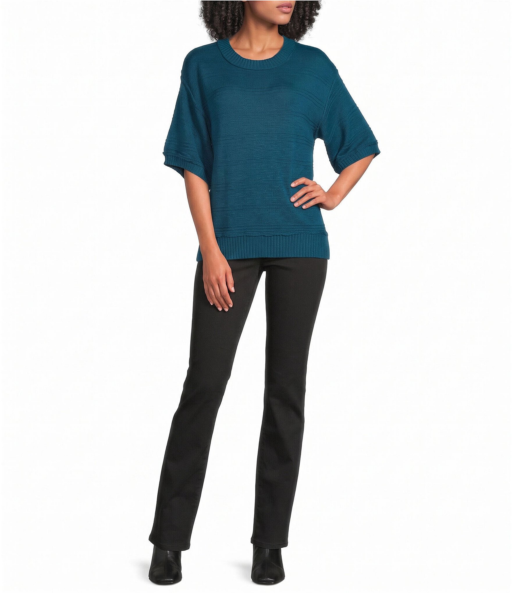 Westbound Petite Size Short Sleeve Crew Neck Sweater Top