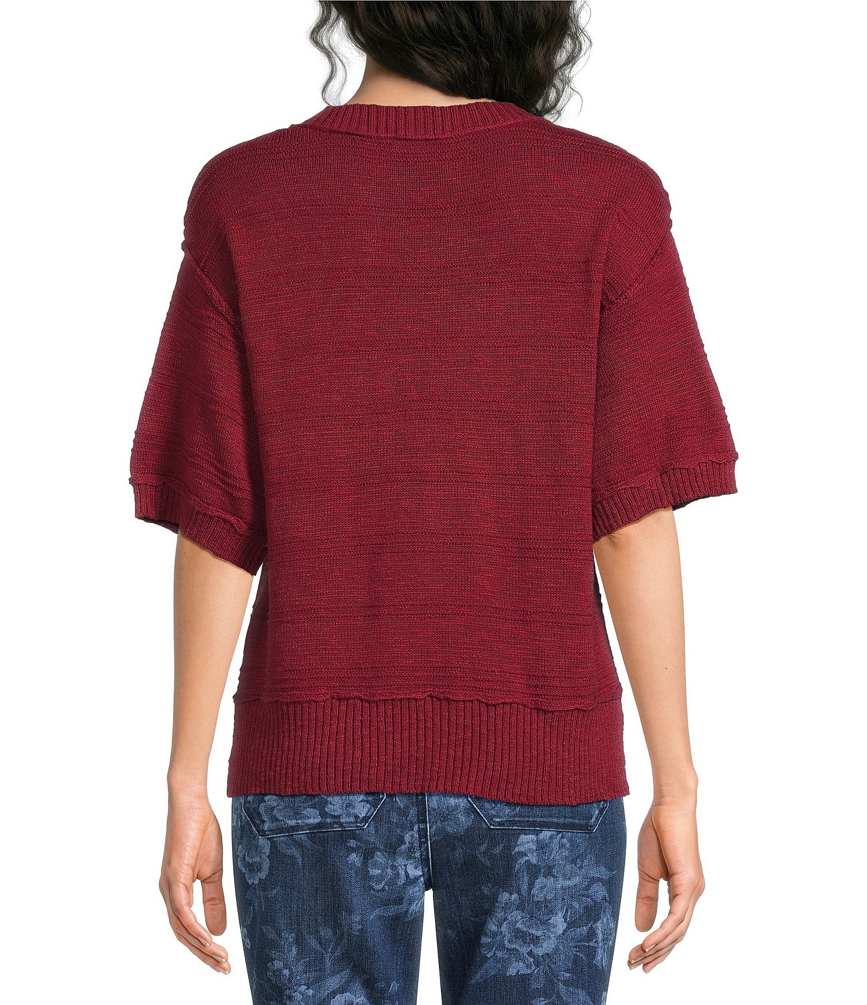 Westbound Petite Size Short Sleeve Crew Neck Sweater Top