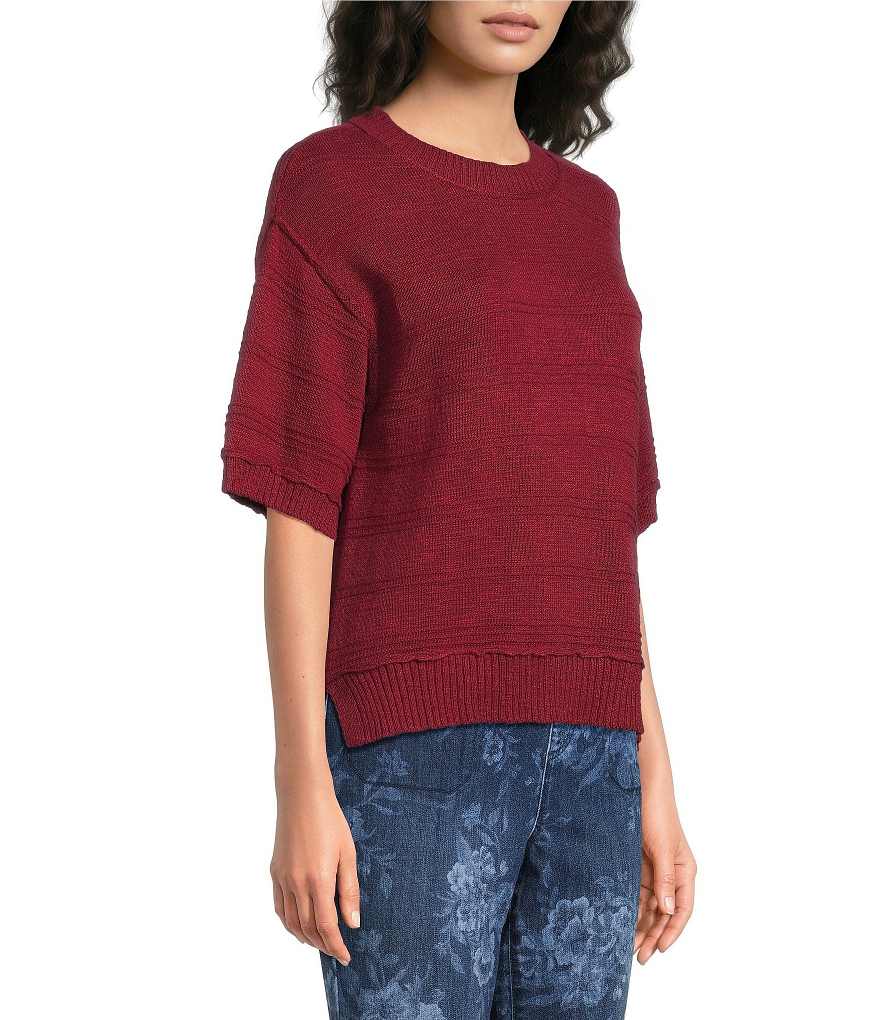 Westbound Petite Size Short Sleeve Crew Neck Sweater Top