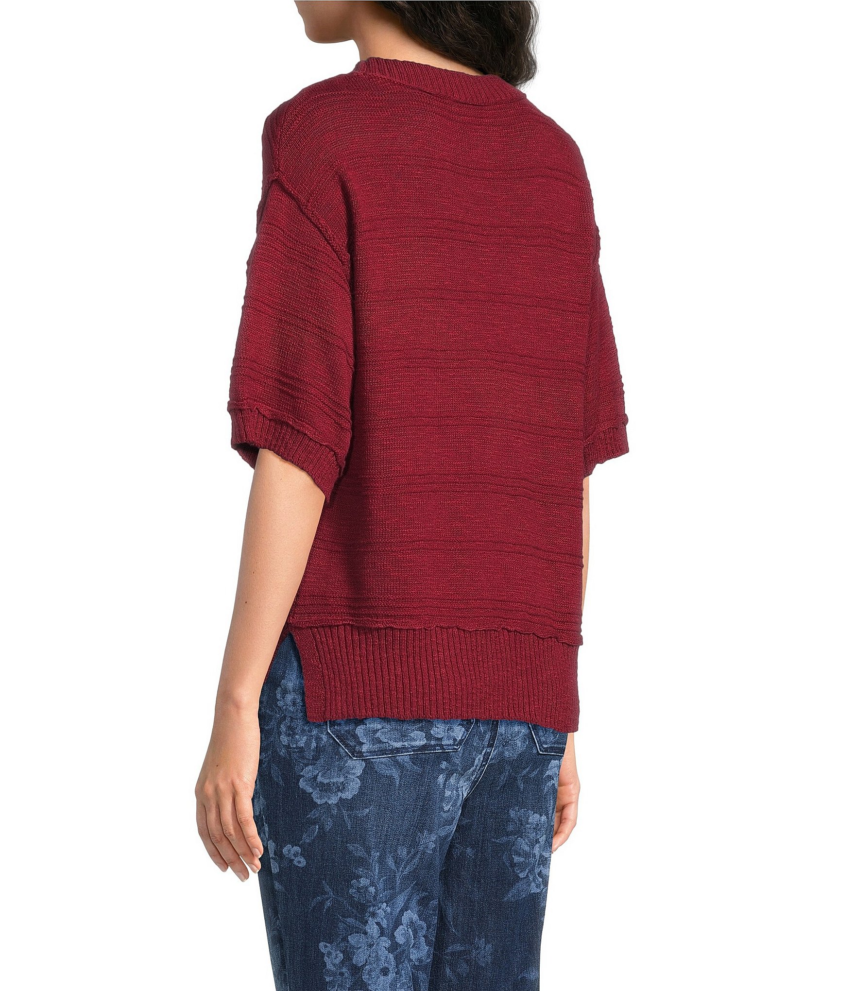 Westbound Petite Size Short Sleeve Crew Neck Sweater Top