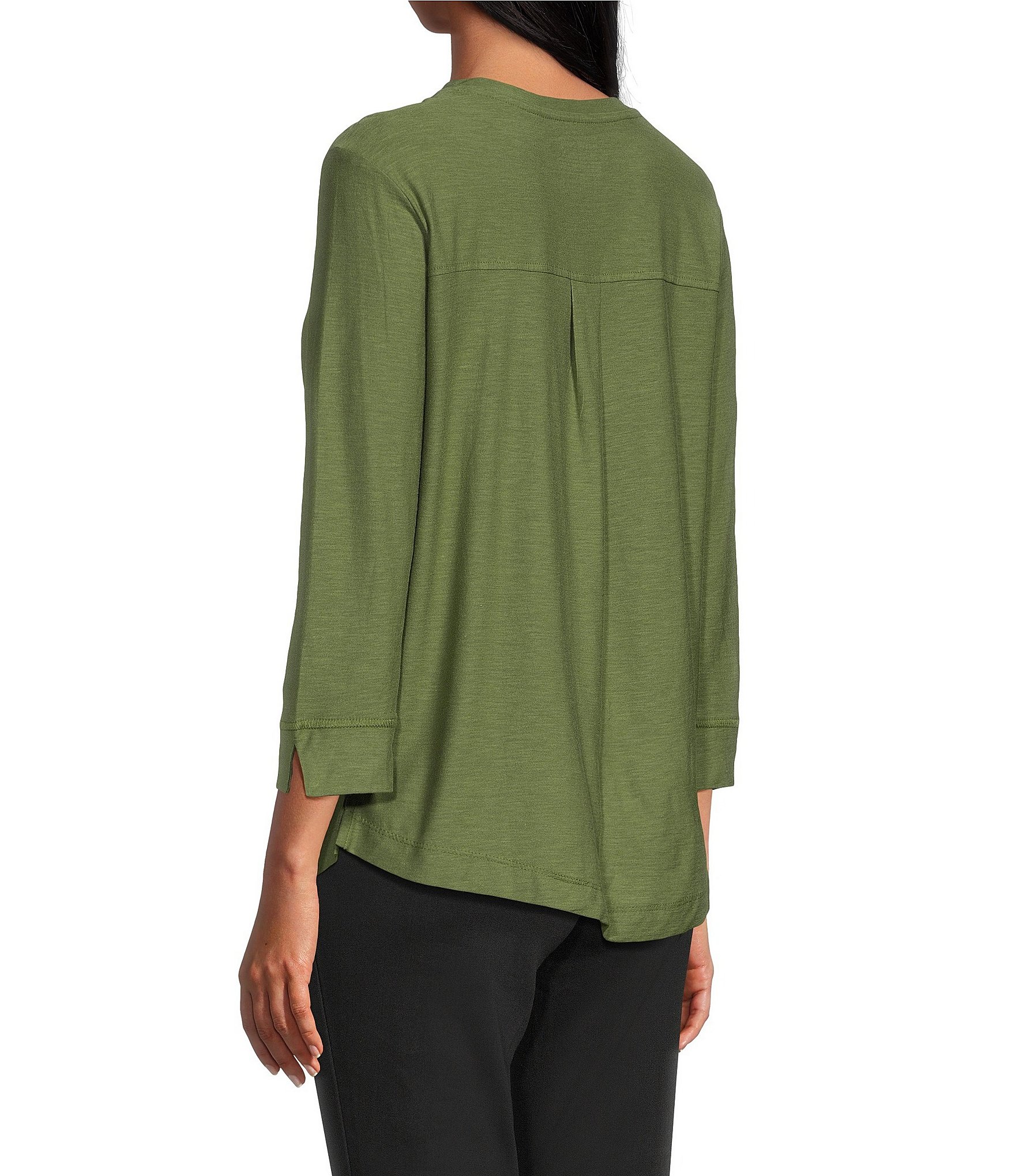 Westbound Petite Size Solid 3/4 Sleeve Knit Crew Neck Top