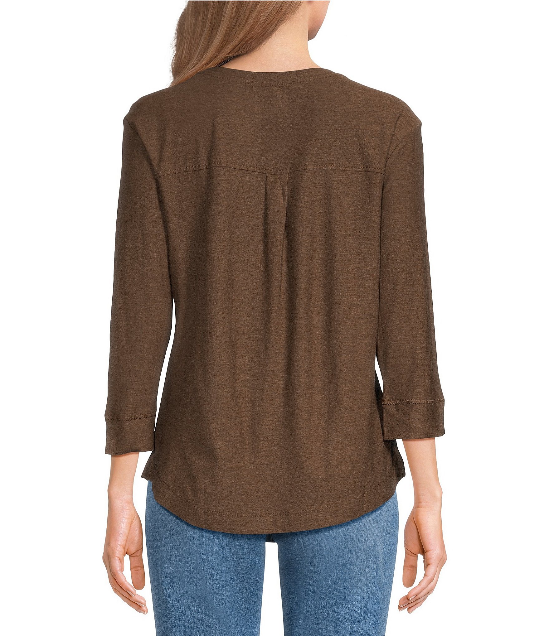 Westbound Petite Size Solid 3/4 Sleeve Knit Crew Neck Top