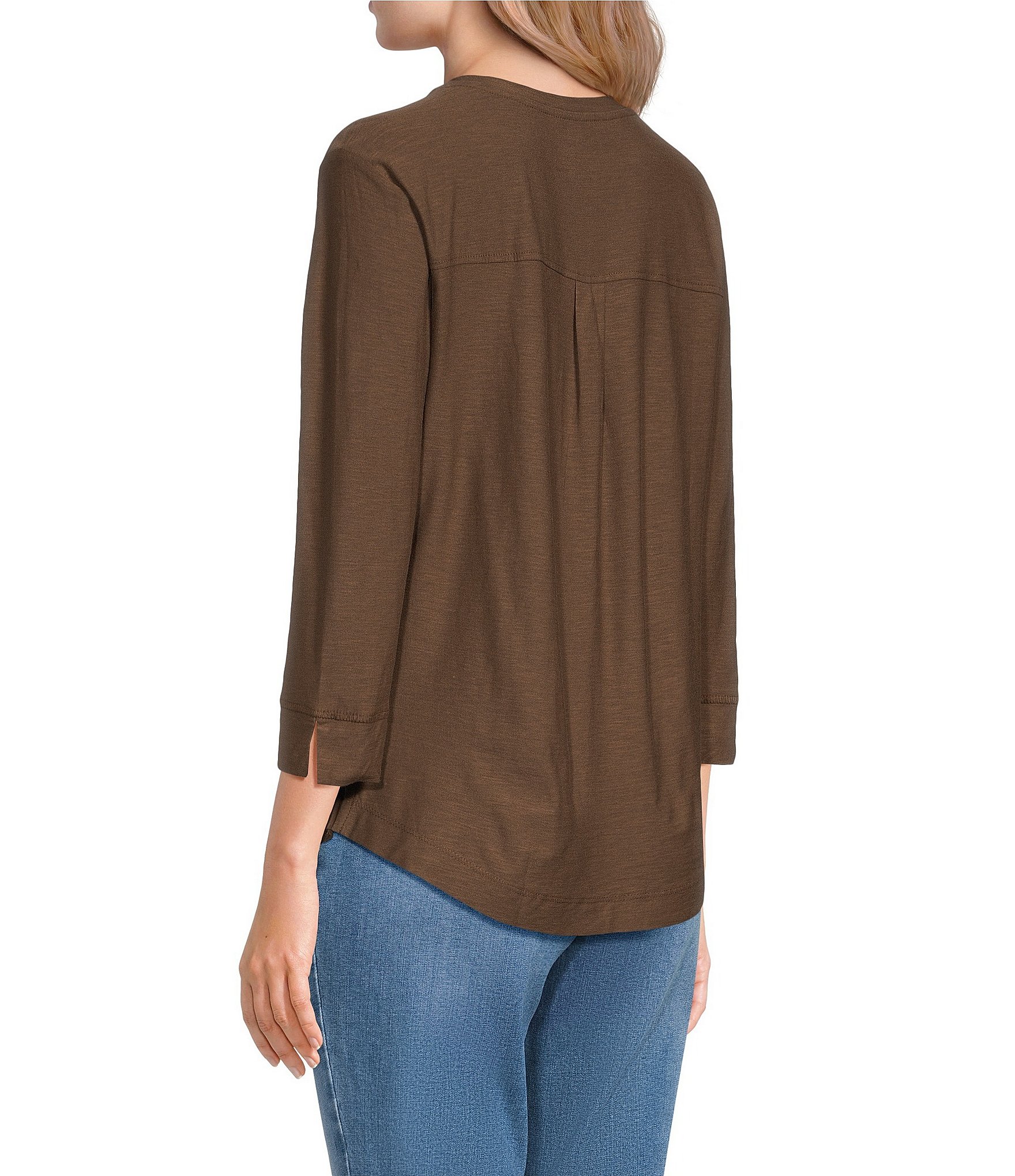Westbound Petite Size Solid 3/4 Sleeve Knit Crew Neck Top