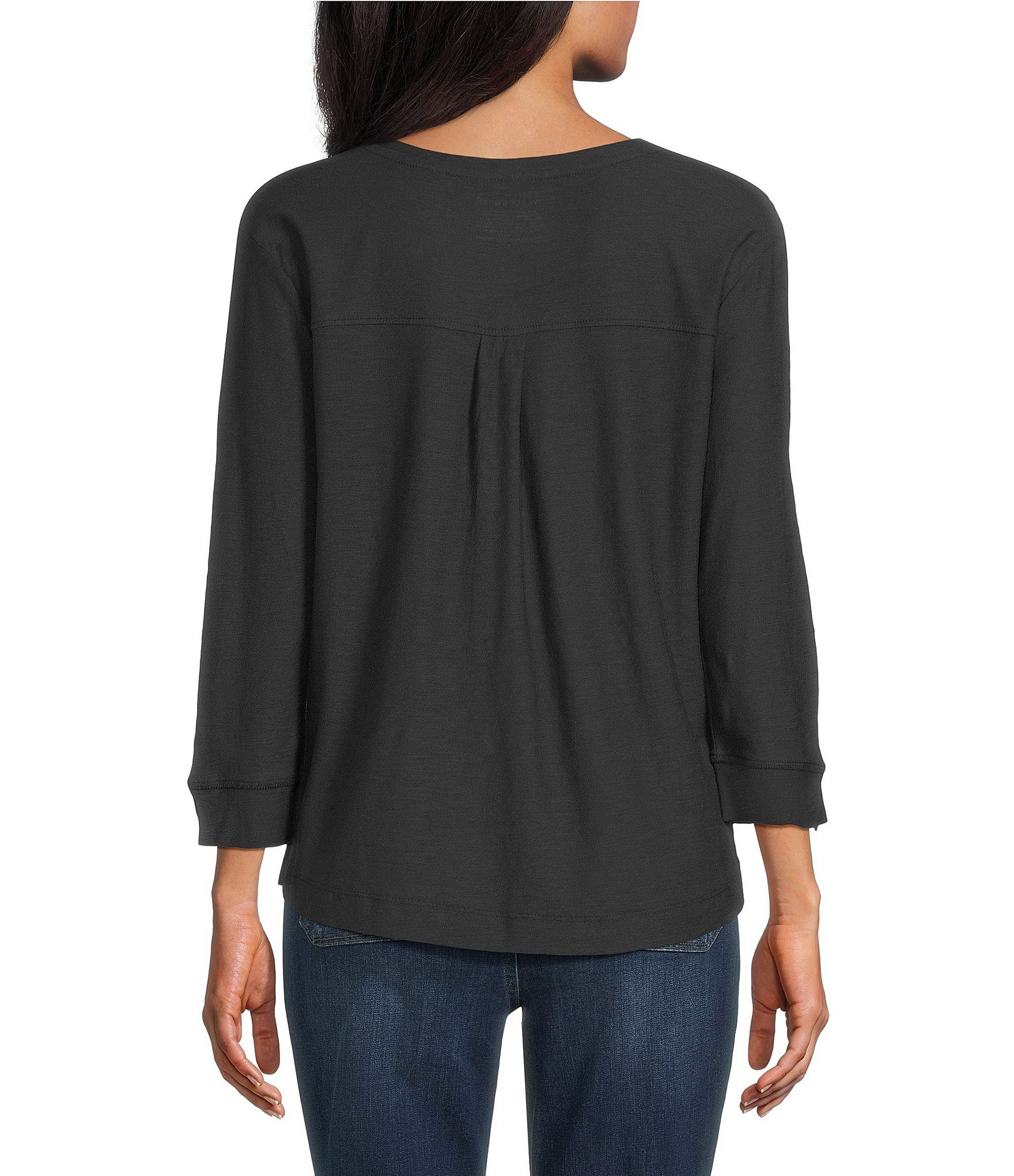 Westbound Petite Size Solid 3/4 Sleeve Knit Crew Neck Top