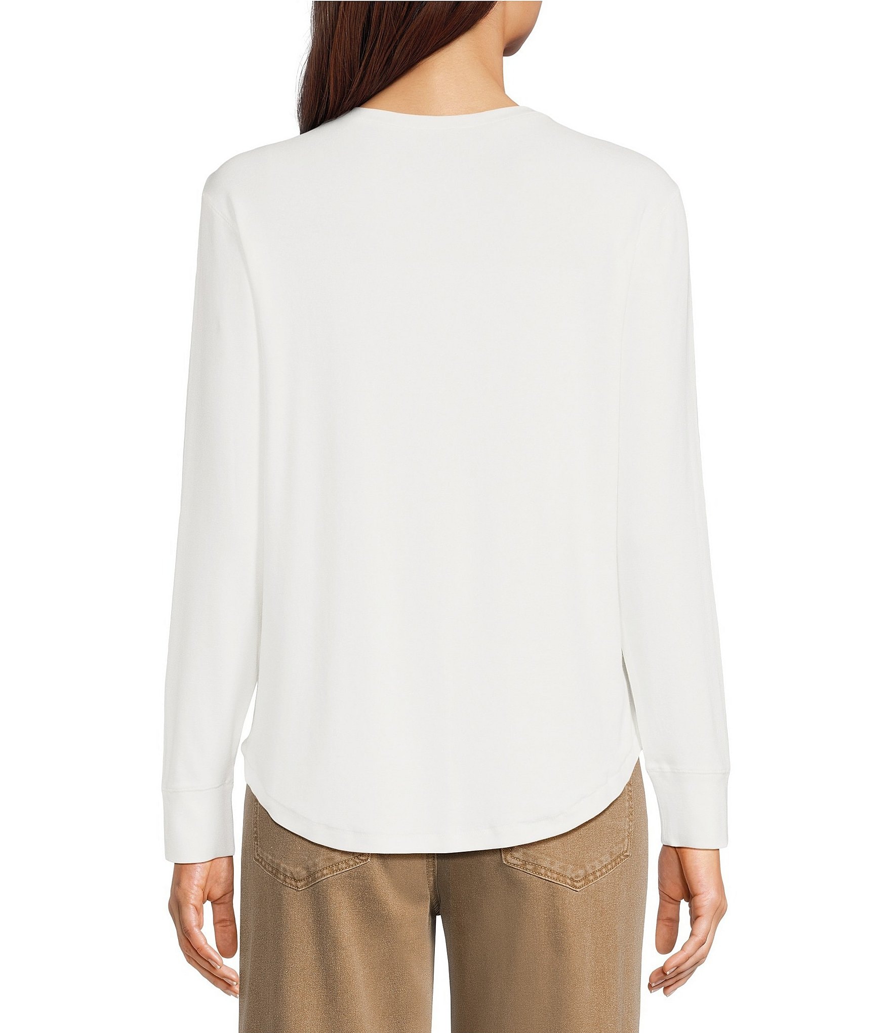 Westbound Petite Size Solid Long Sleeve Crew Neck Knit Tee