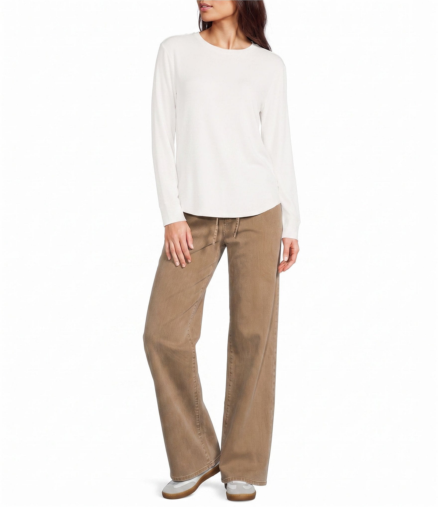 Westbound Petite Size Solid Long Sleeve Crew Neck Knit Tee