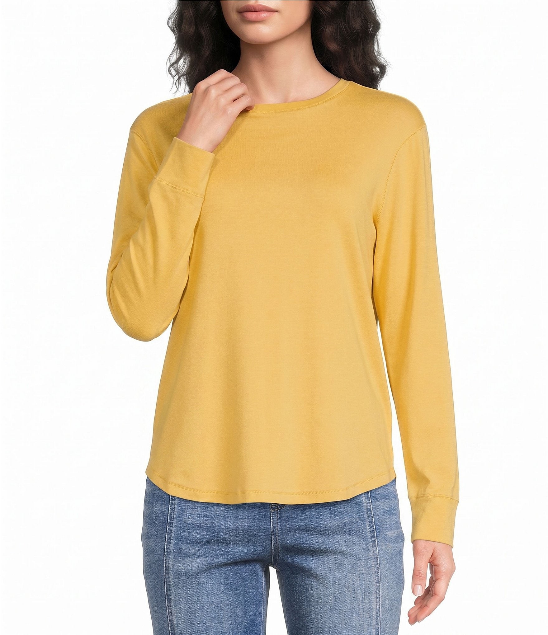 Westbound Petite Size Solid Long Sleeve Crew Neck Knit Tee