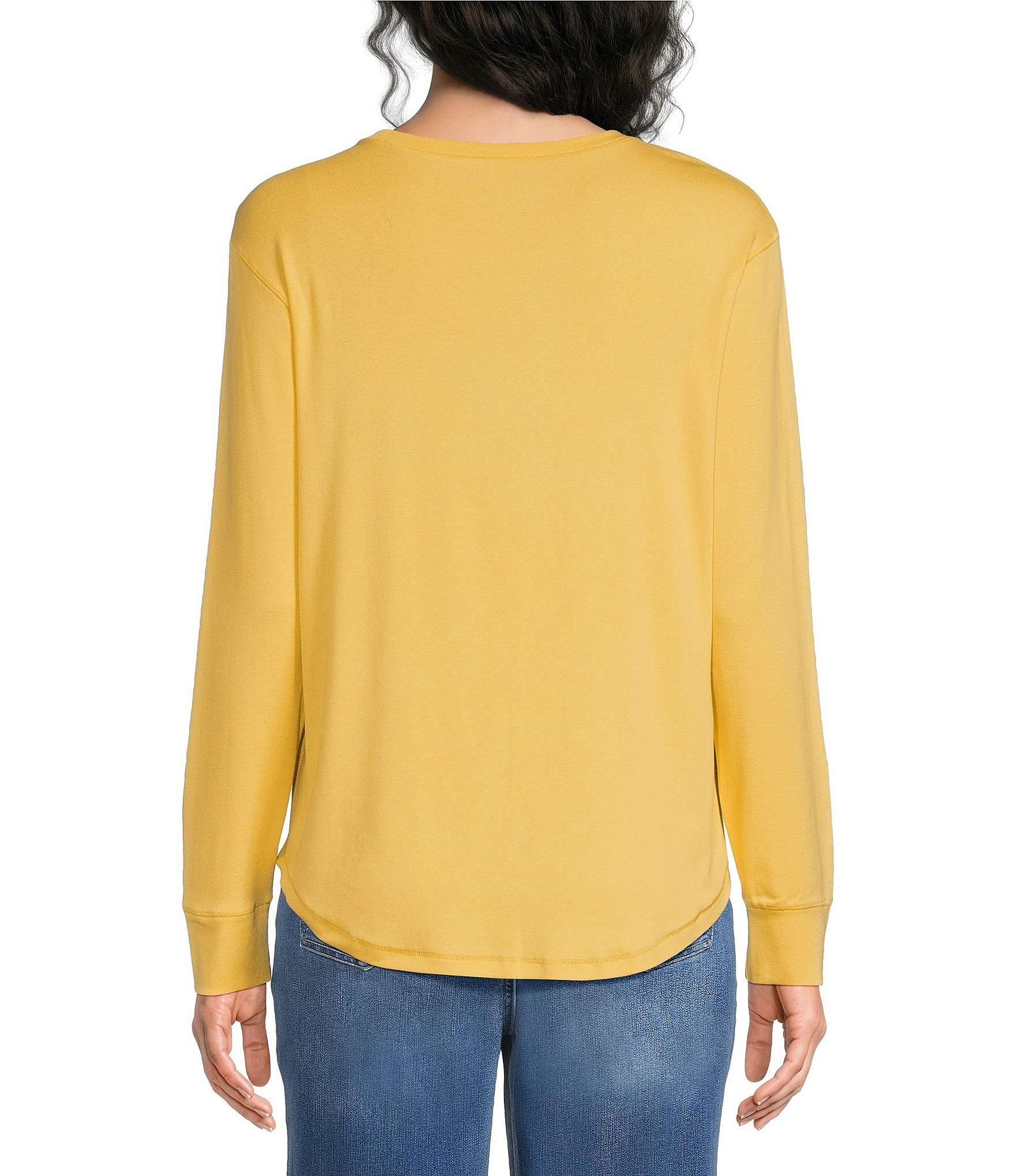 Westbound Petite Size Solid Long Sleeve Crew Neck Knit Tee
