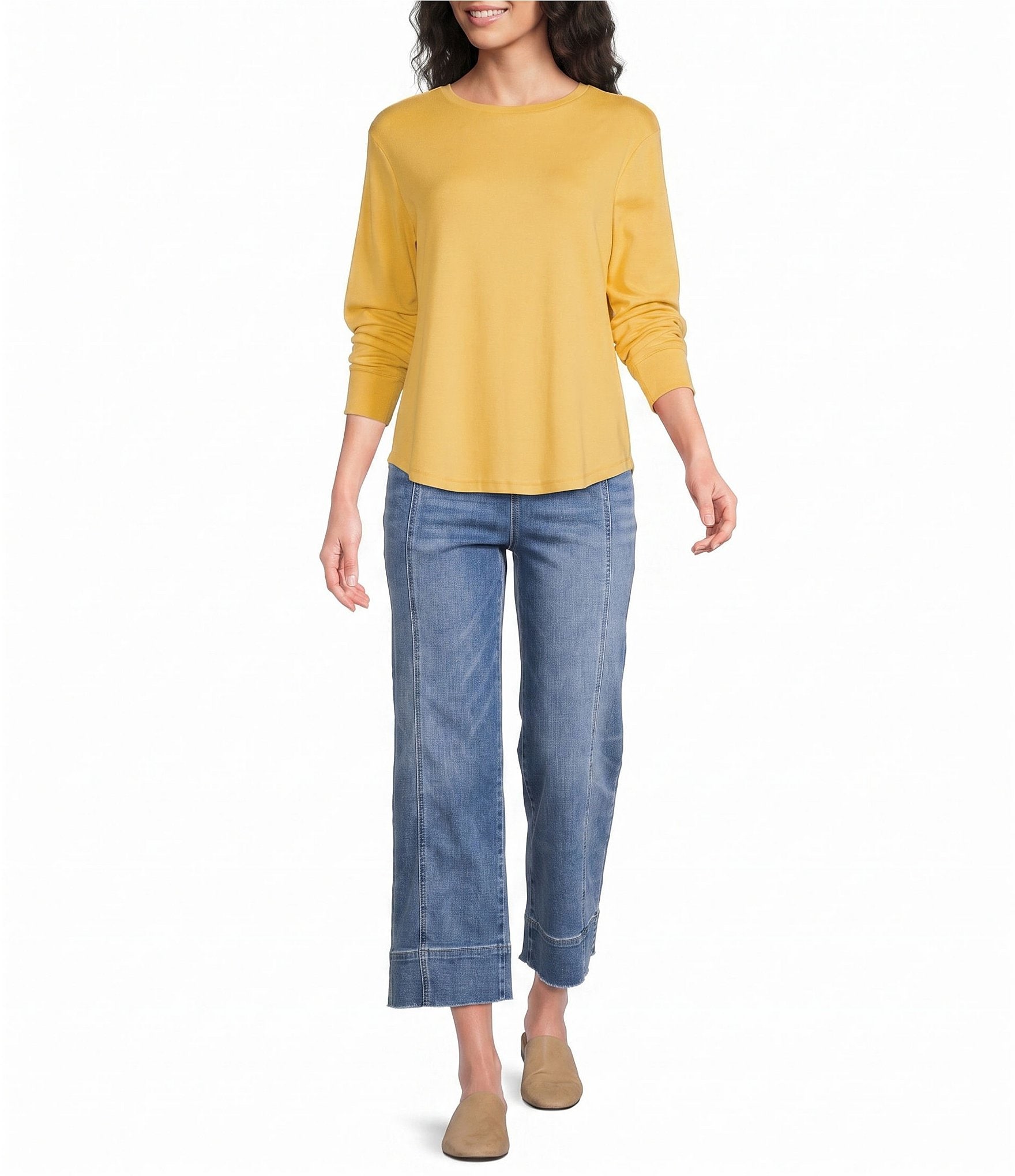 Westbound Petite Size Solid Long Sleeve Crew Neck Knit Tee