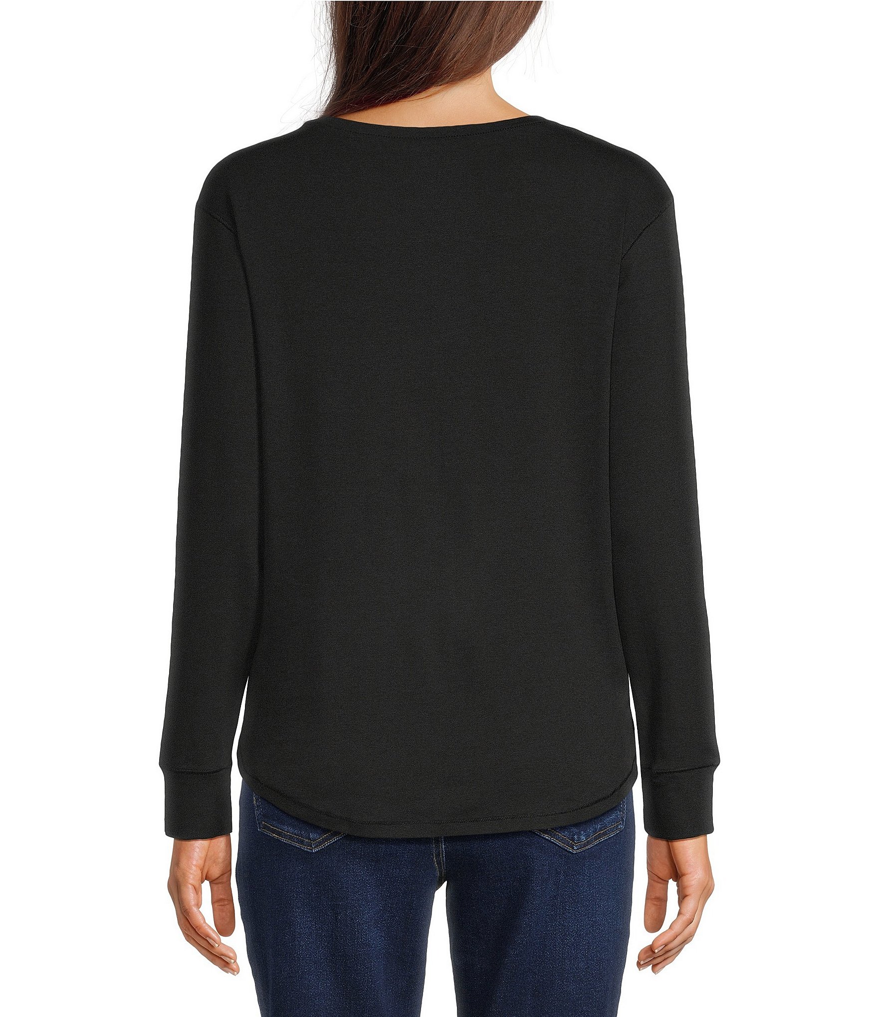Westbound Petite Size Solid Long Sleeve Crew Neck Knit Tee