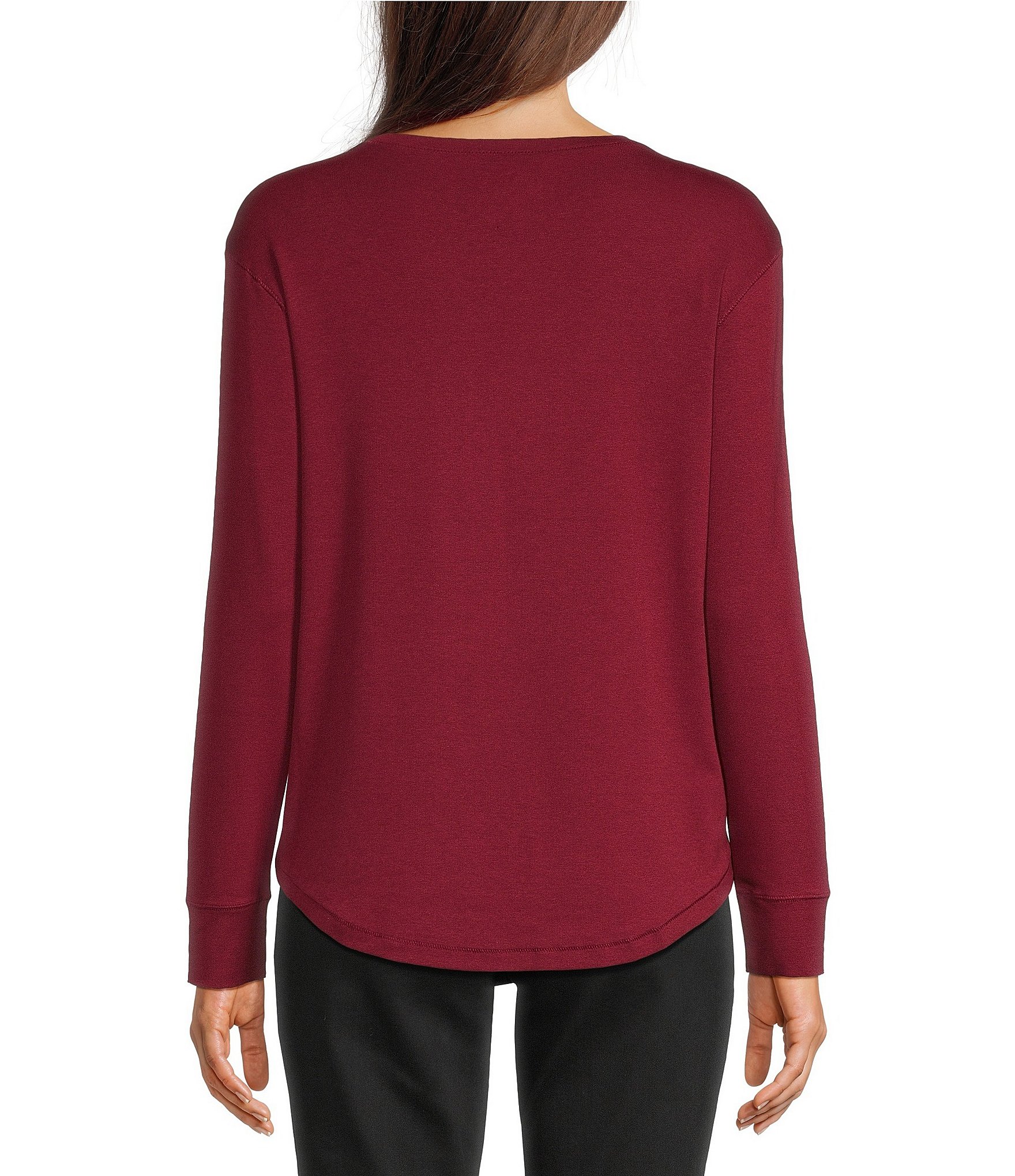 Westbound Petite Size Solid Long Sleeve Crew Neck Knit Tee
