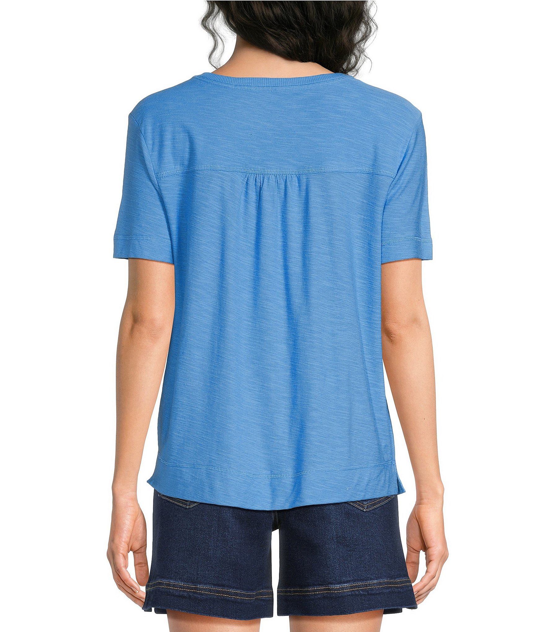 Westbound Petite Size Solid Short Sleeve V-Neck Top