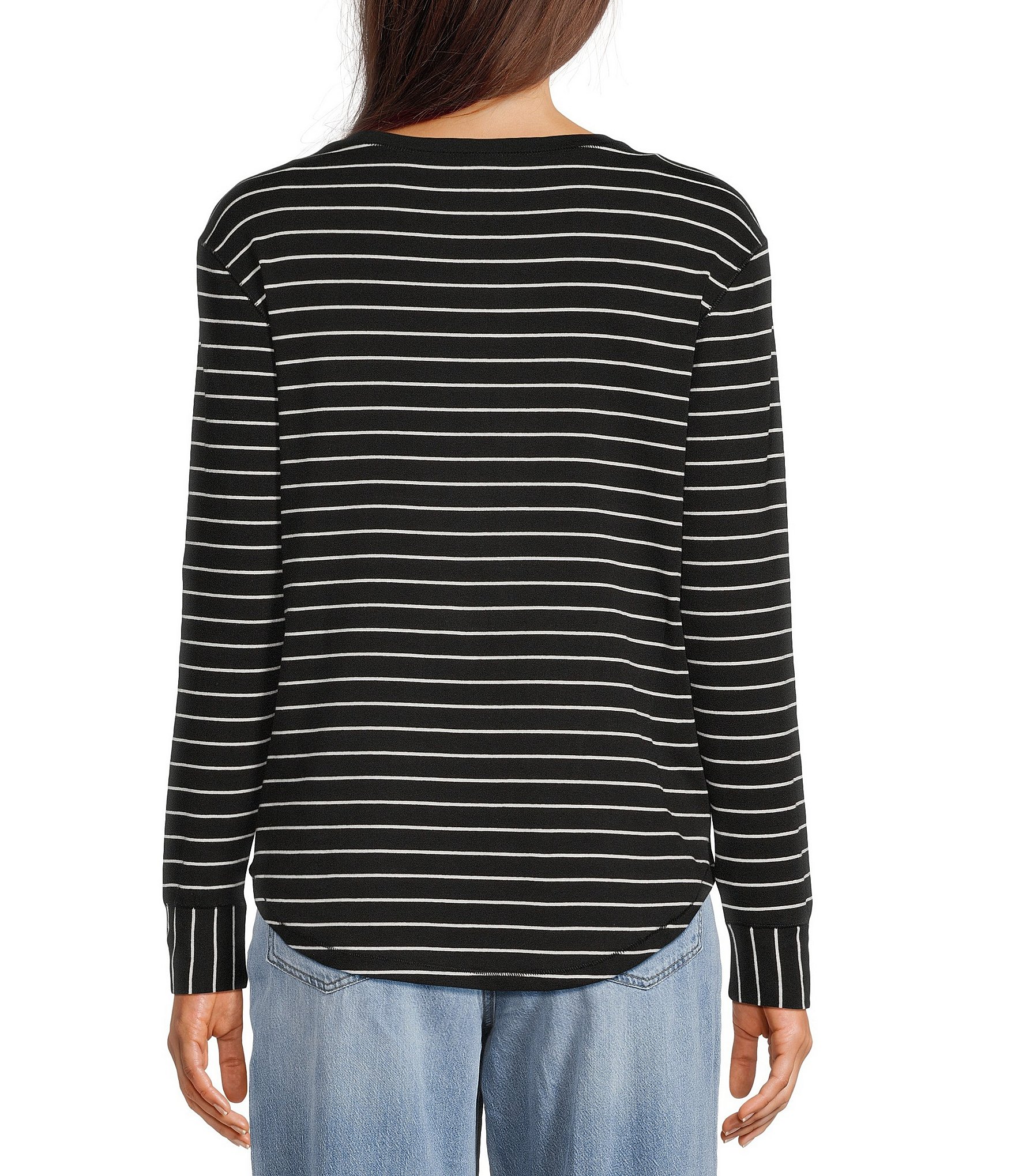 Westbound Petite Size Stripe Long Sleeve Crew Neck Knit Tee