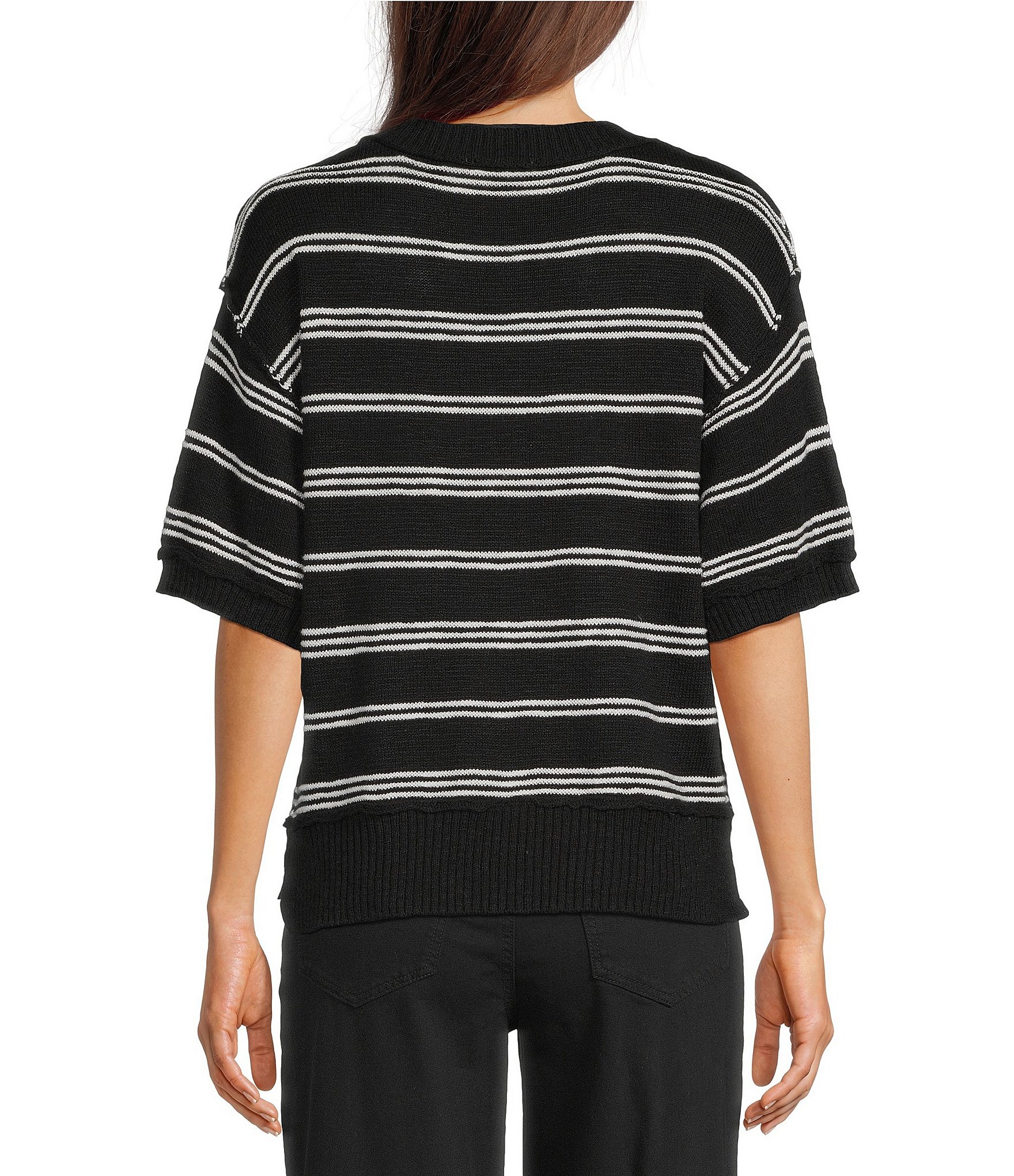 Westbound Petite Size Stripe Short Sleeve Crew Neck Sweater Top