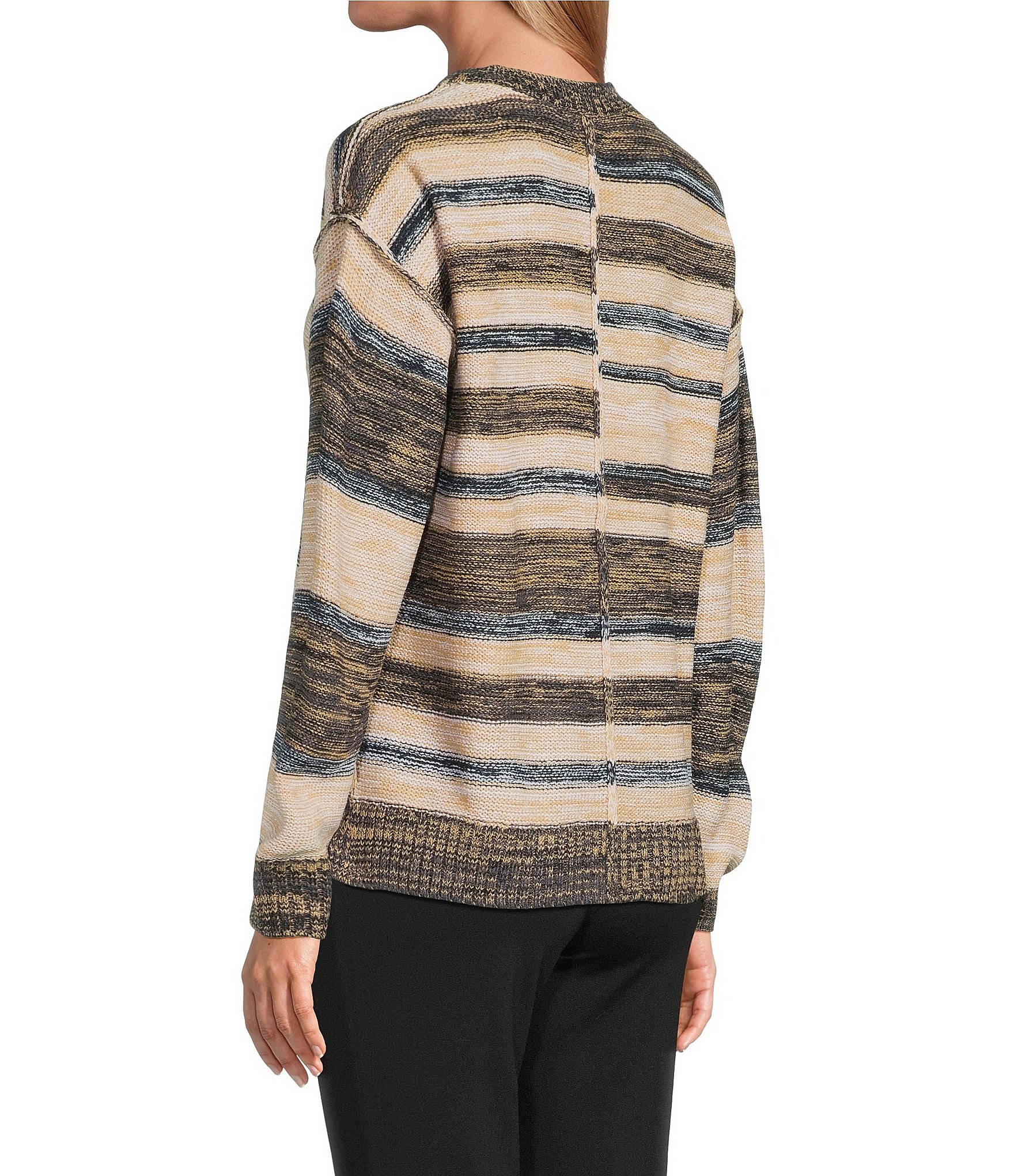 Westbound Petite Striped Long Sleeve Crew Neck Sweater