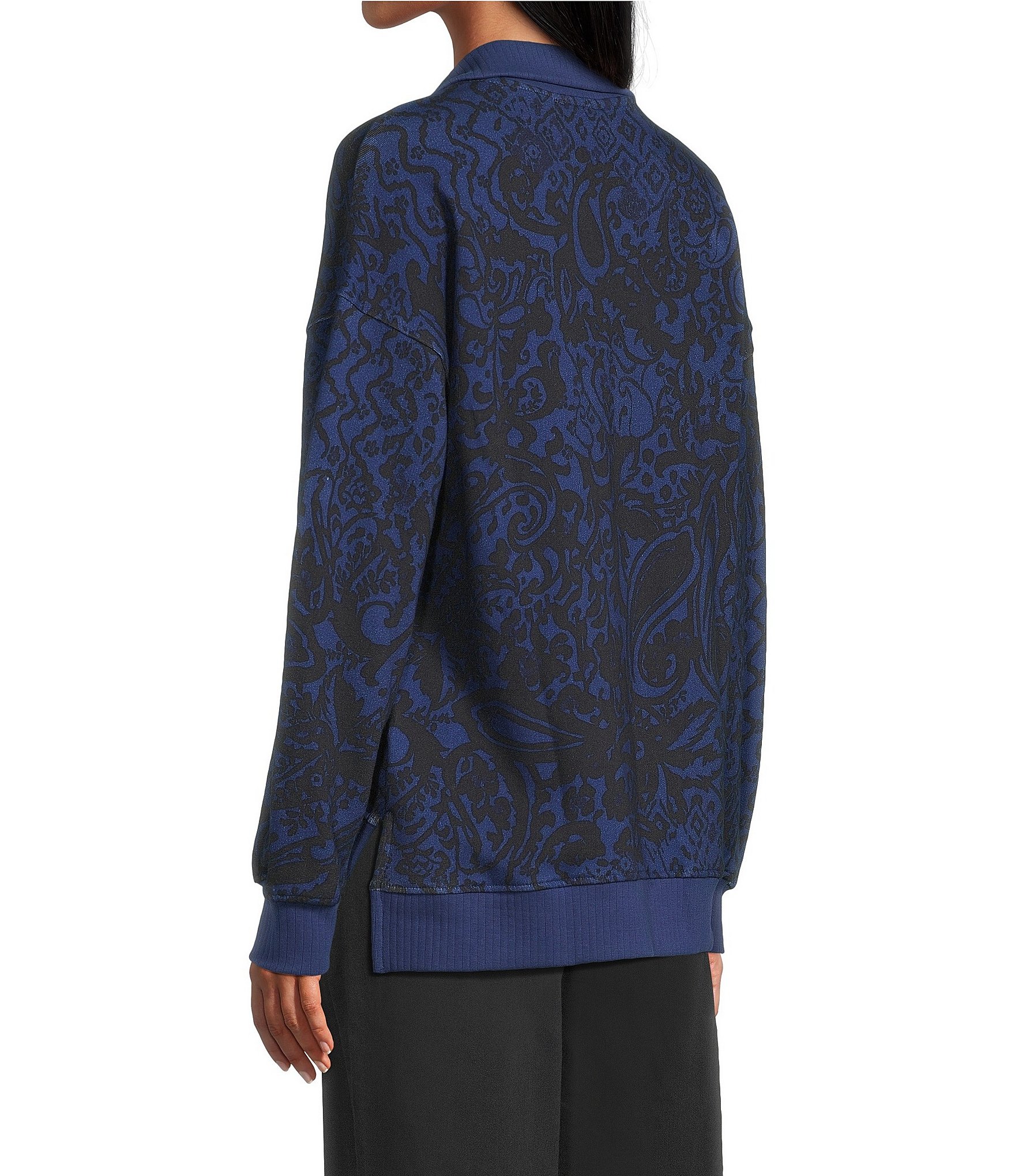 Westbound Petite Twilight Blue Paisley Patch Long Sleeve Quarter Zip Pullover