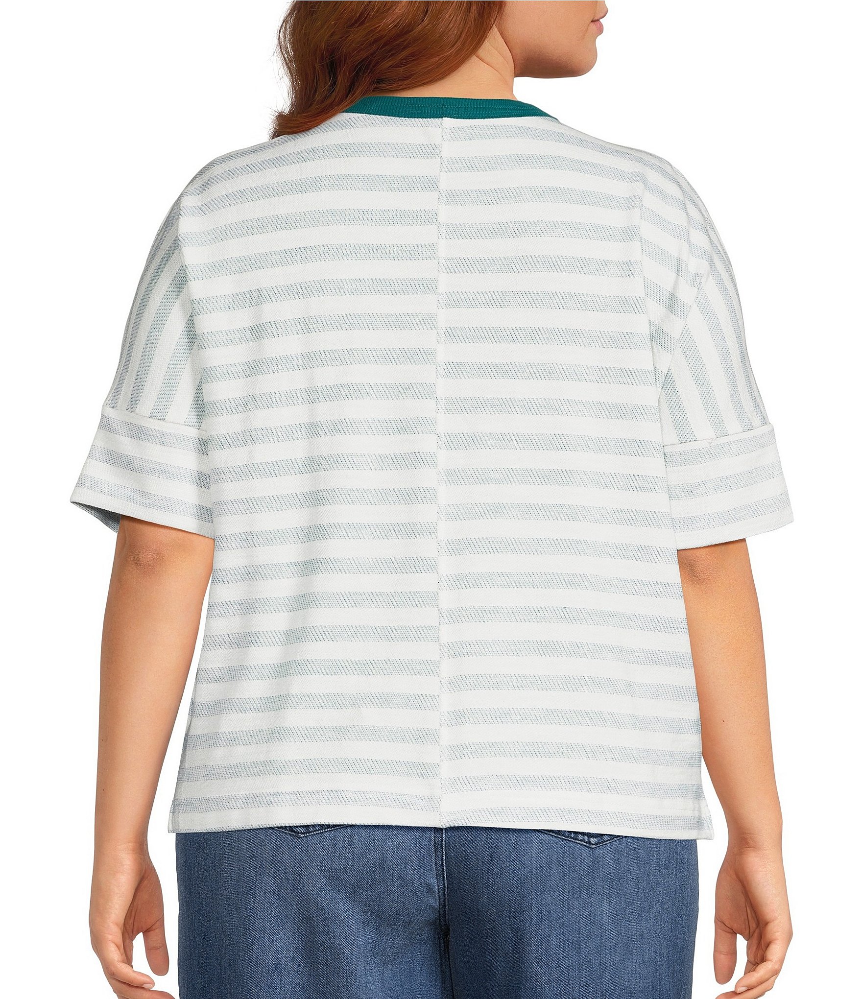 Westbound Plus Size Short Sleeve Offset Stripe Crew Neck Top