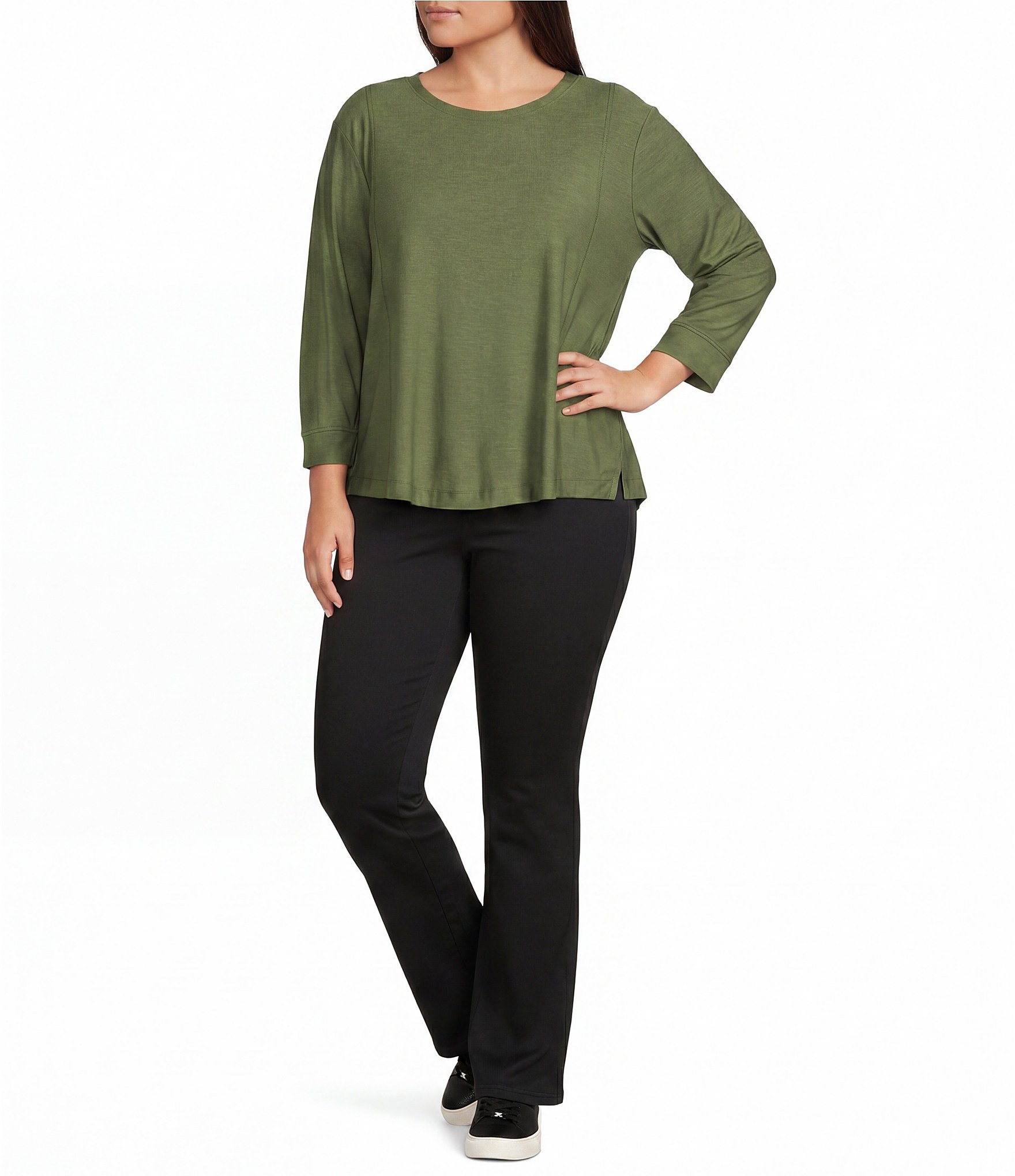 Westbound Plus Size 3/4 Sleeve Knit Crew Neck Top