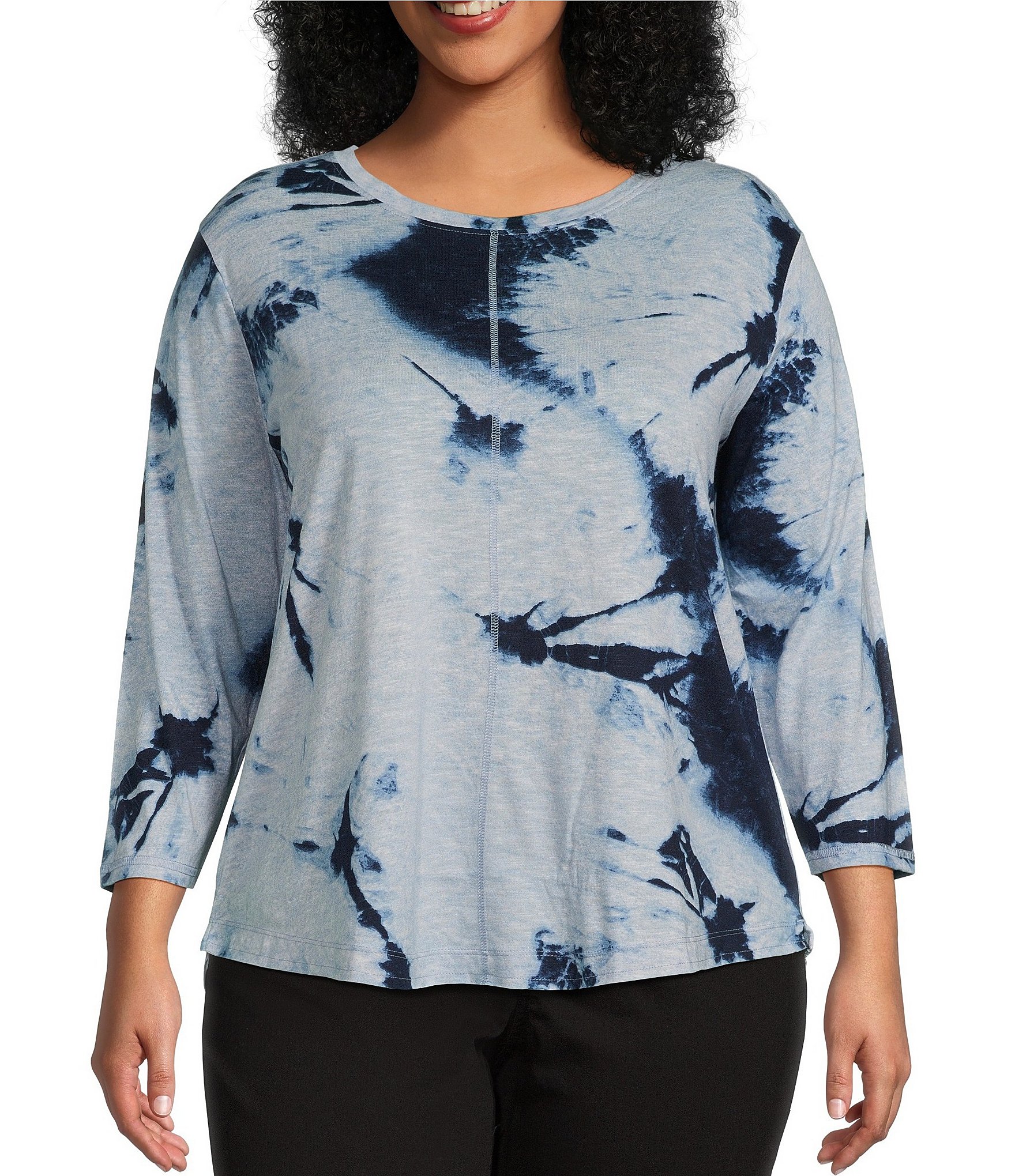 Westbound Plus Size 3 4 Sleeve Knit Crew Neck Shibori Print Top Dillards