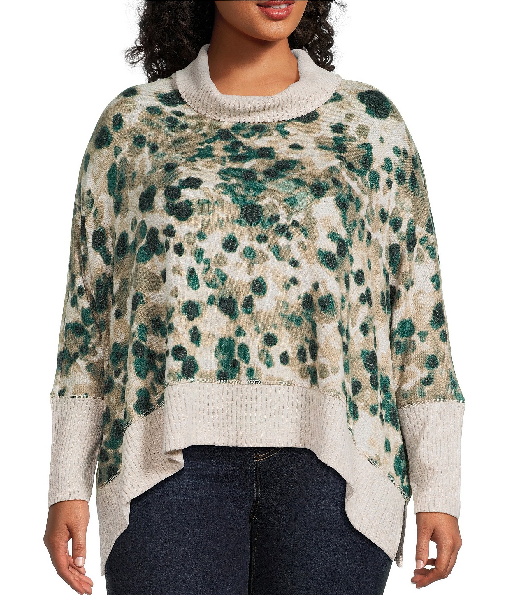 Westbound Plus Size Animal Print Long Sleeve Mock Neck Knit Top