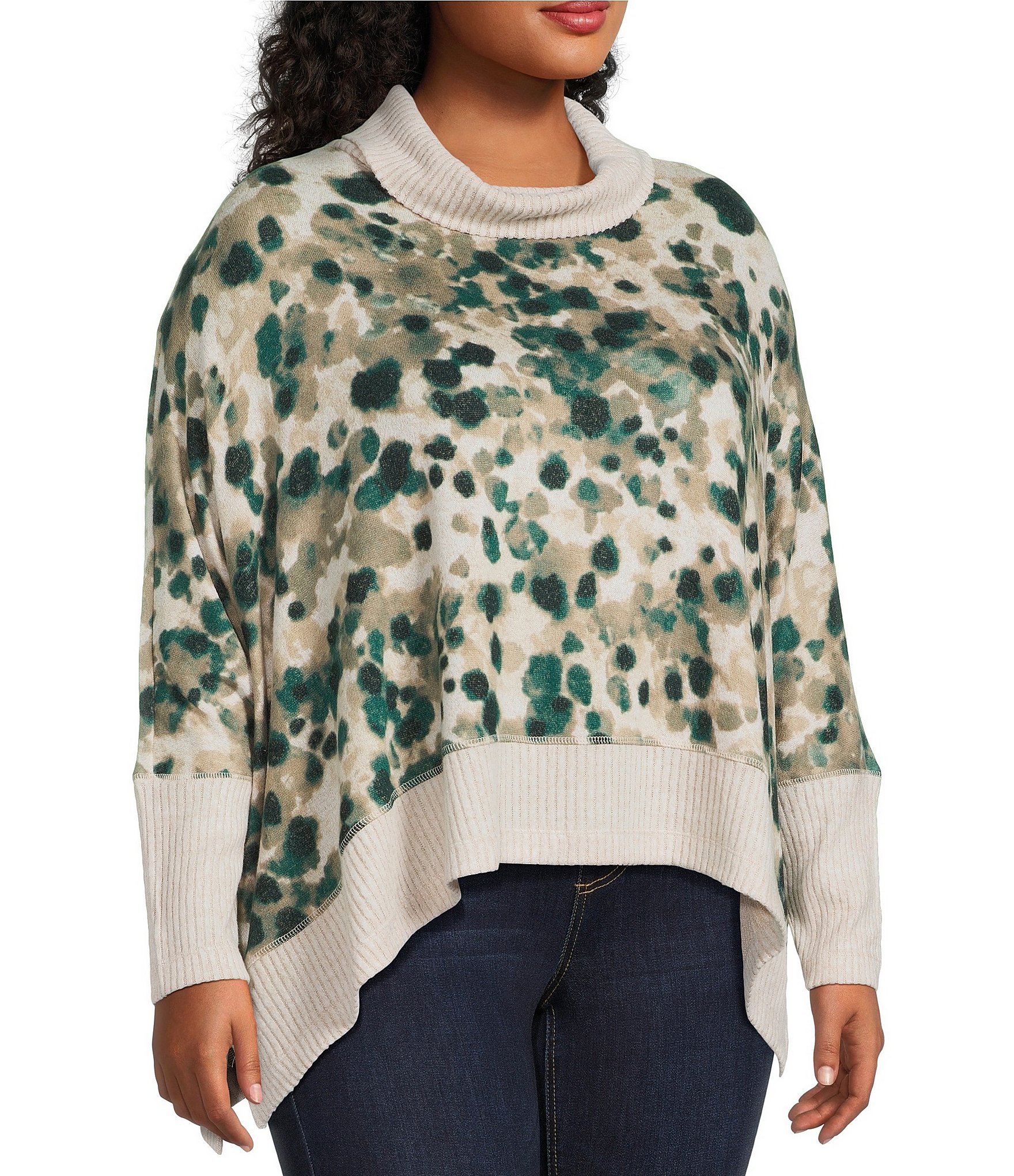 Westbound Plus Size Animal Print Long Sleeve Mock Neck Knit Top
