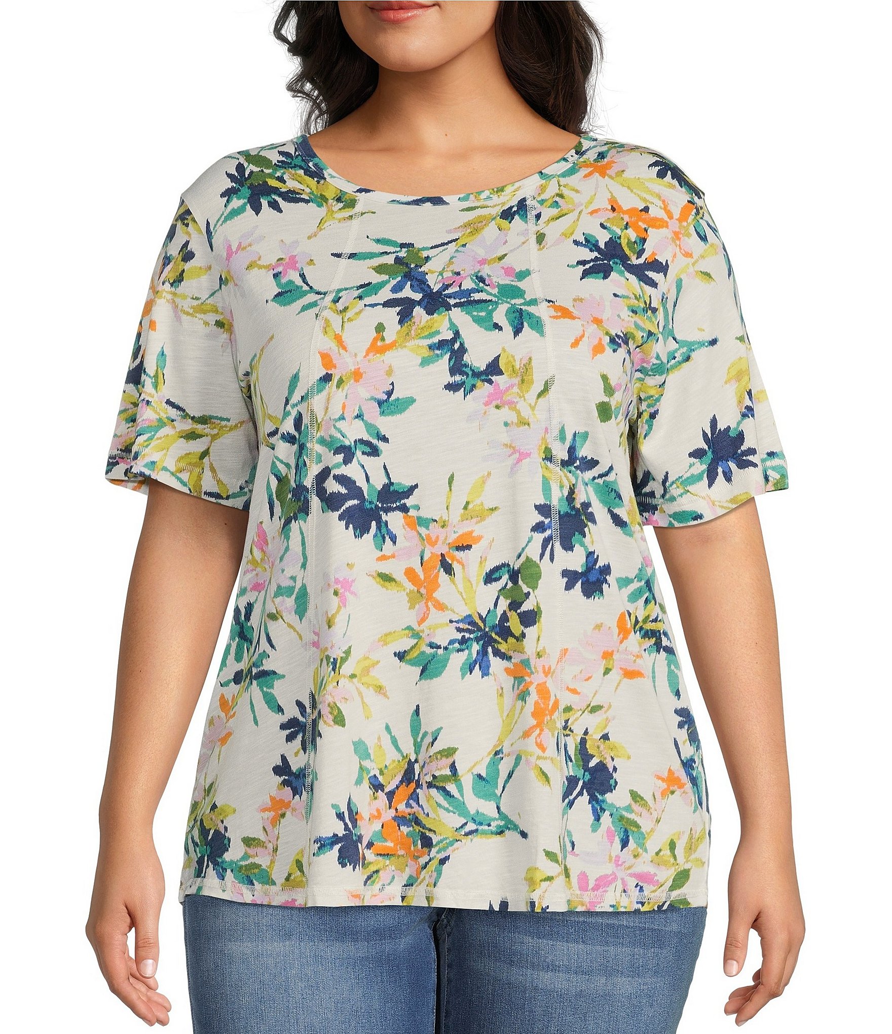 Westbound Plus Size Floral Print Short Sleeve Knit Tee | Dillard's