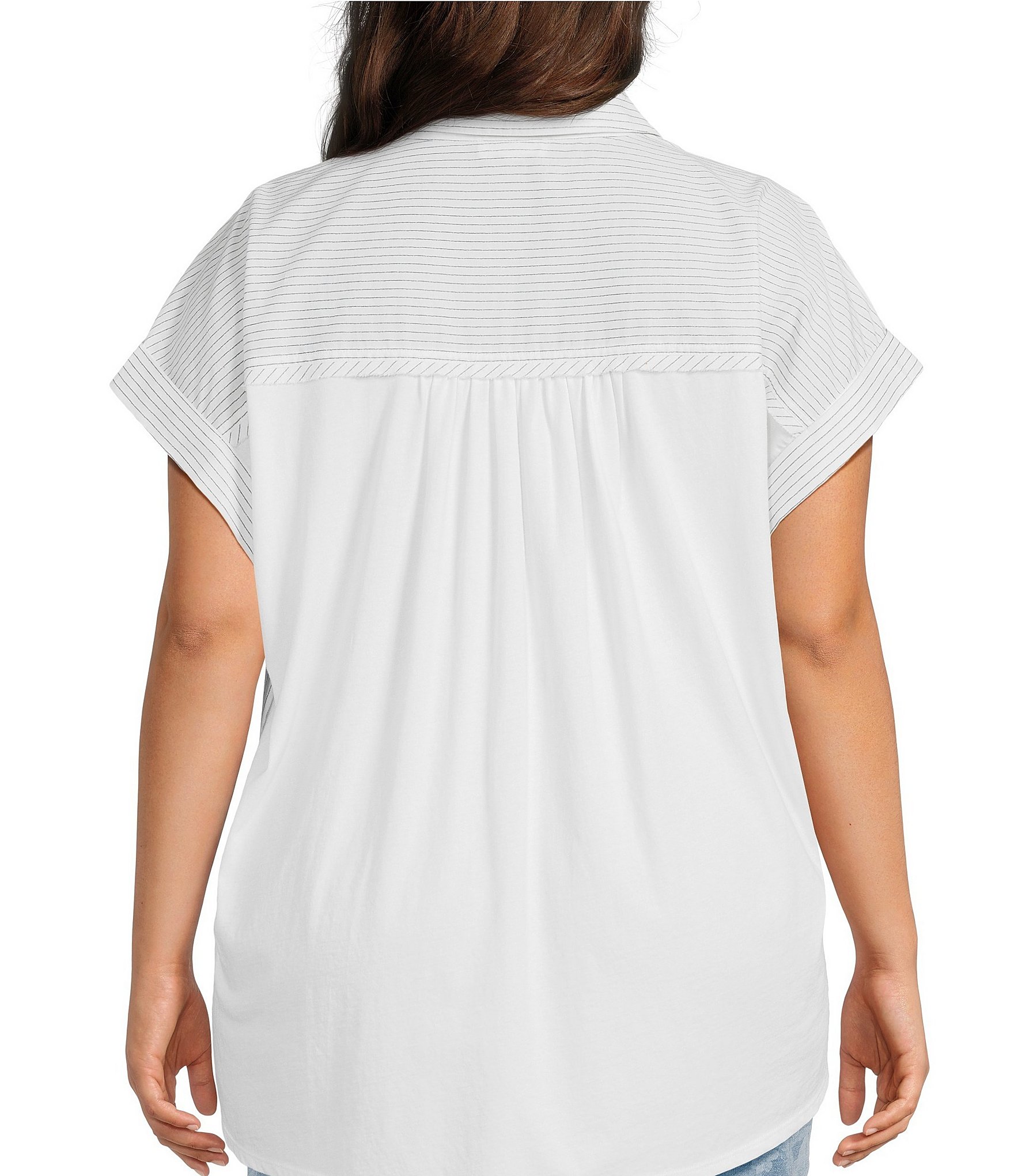 Westbound Plus Size Floral Stripe Woven Button Front Top