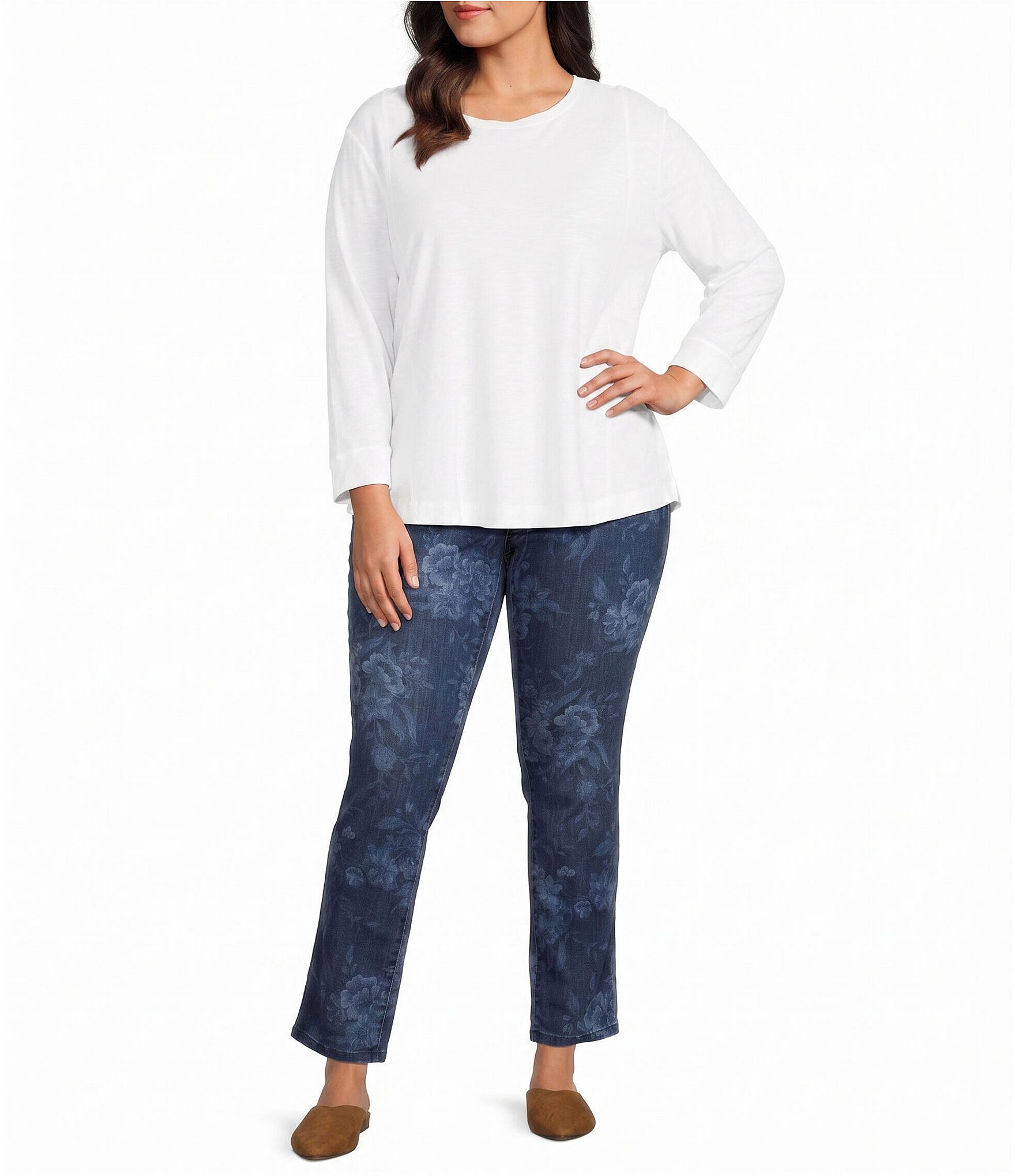 Westbound Plus Size Floral High Rise Patch Pocket Straight Leg Pull-On Pants