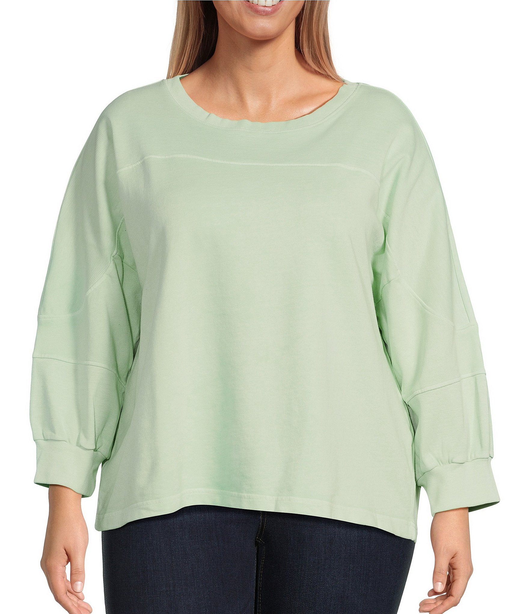 Westbound Plus Size Knit 3/4 Sleeve Crew Neck Pull-Over Ribbed Top ...