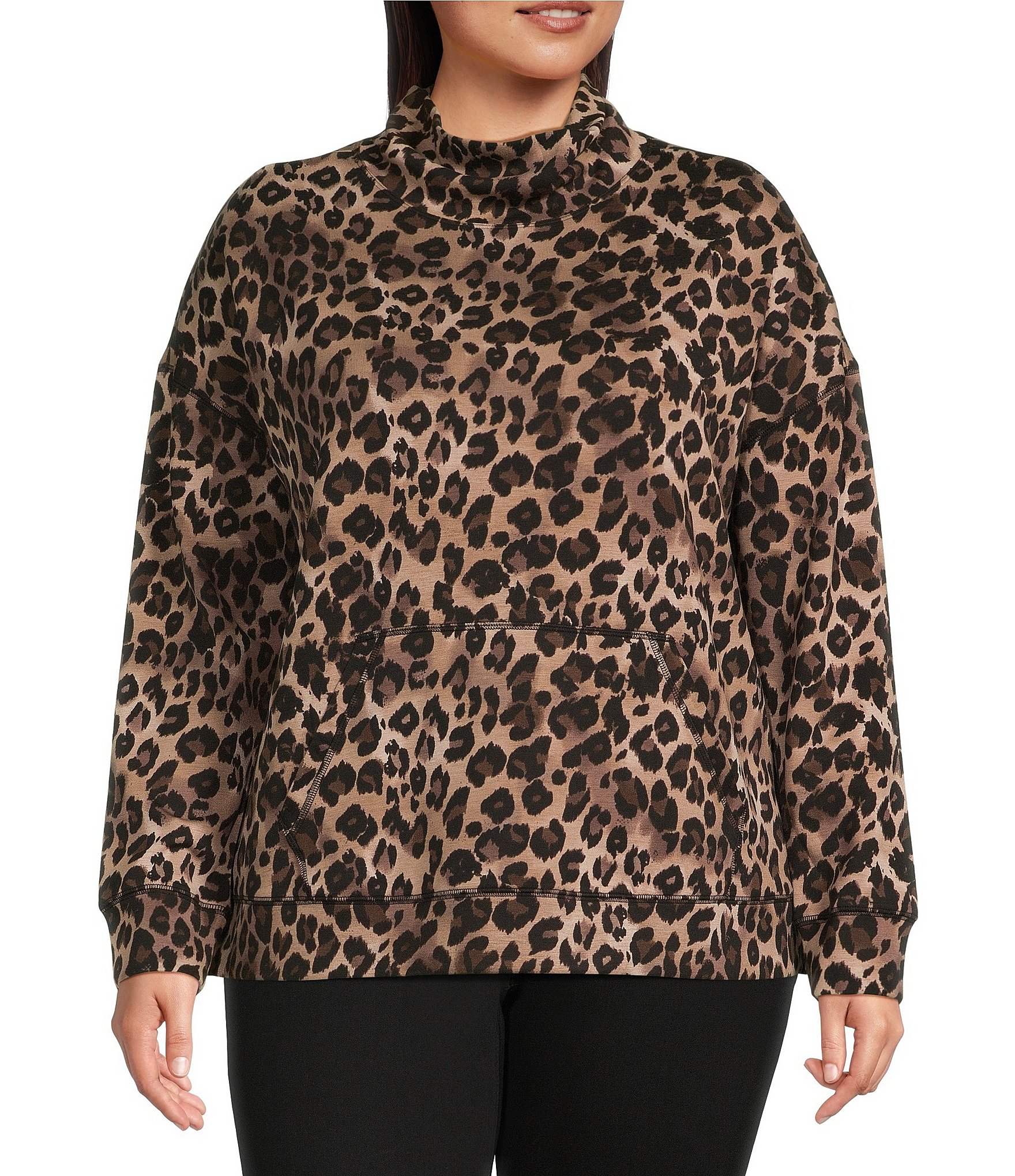 Westbound Plus Size Knit Mock Neck Soft Touch Leopard Pullover | Dillard's
