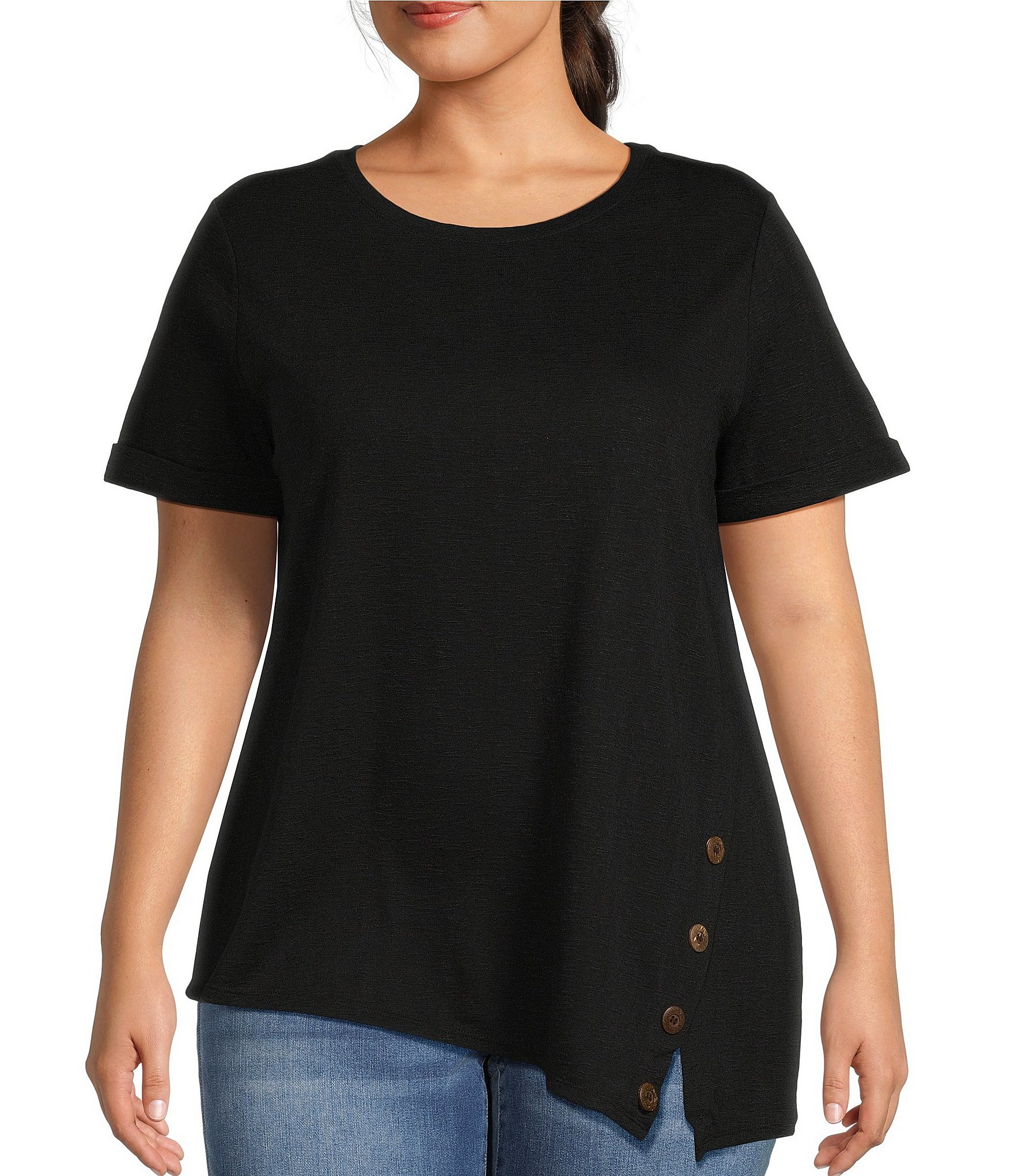 Westbound Plus Size Knit Short Sleeve Asymmetrical Hem Crew Neck Tee ...