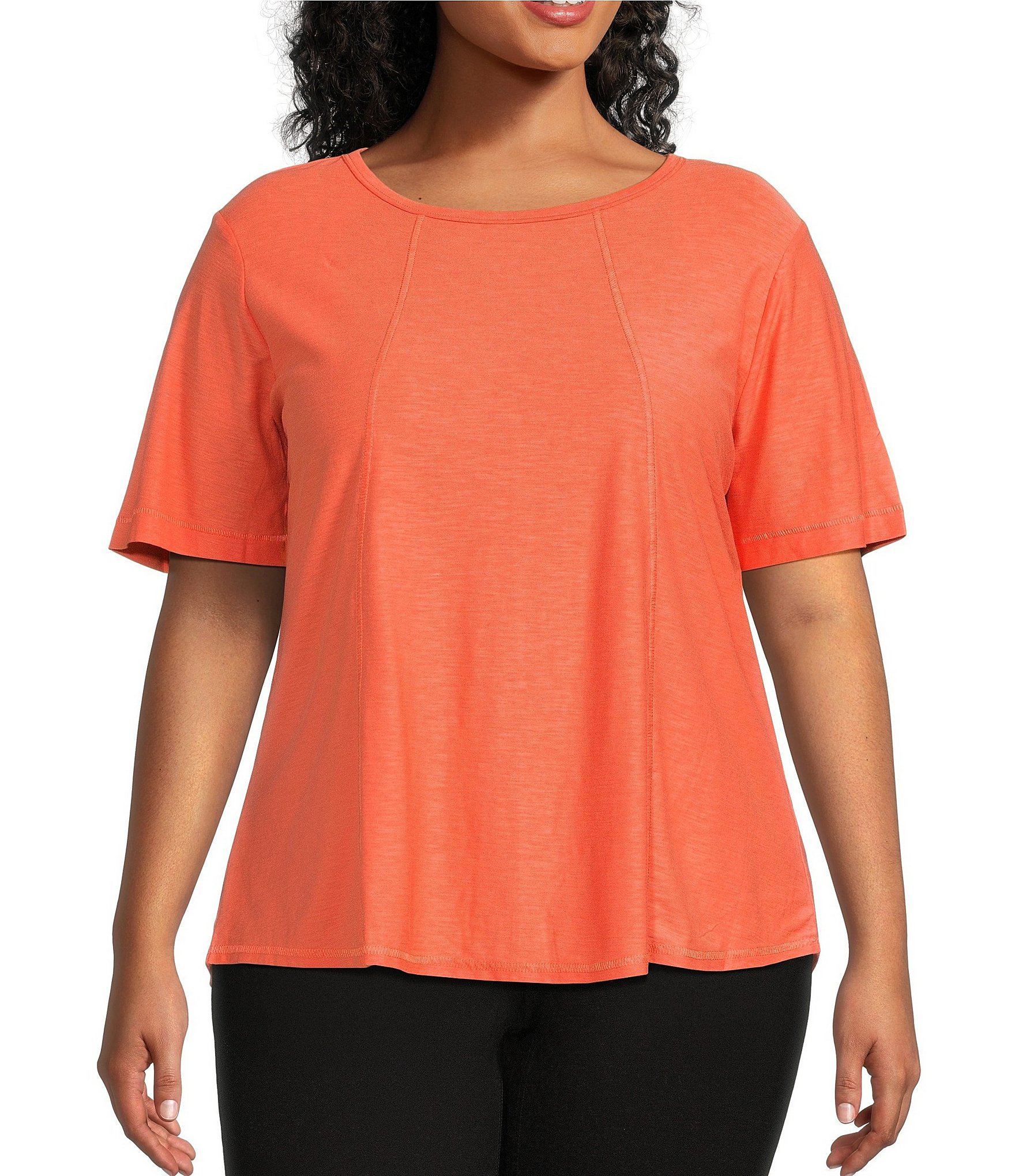 Westbound Plus Size Short Sleeve Seam V-Neck Relaxed Tee Shirt, Dillard's