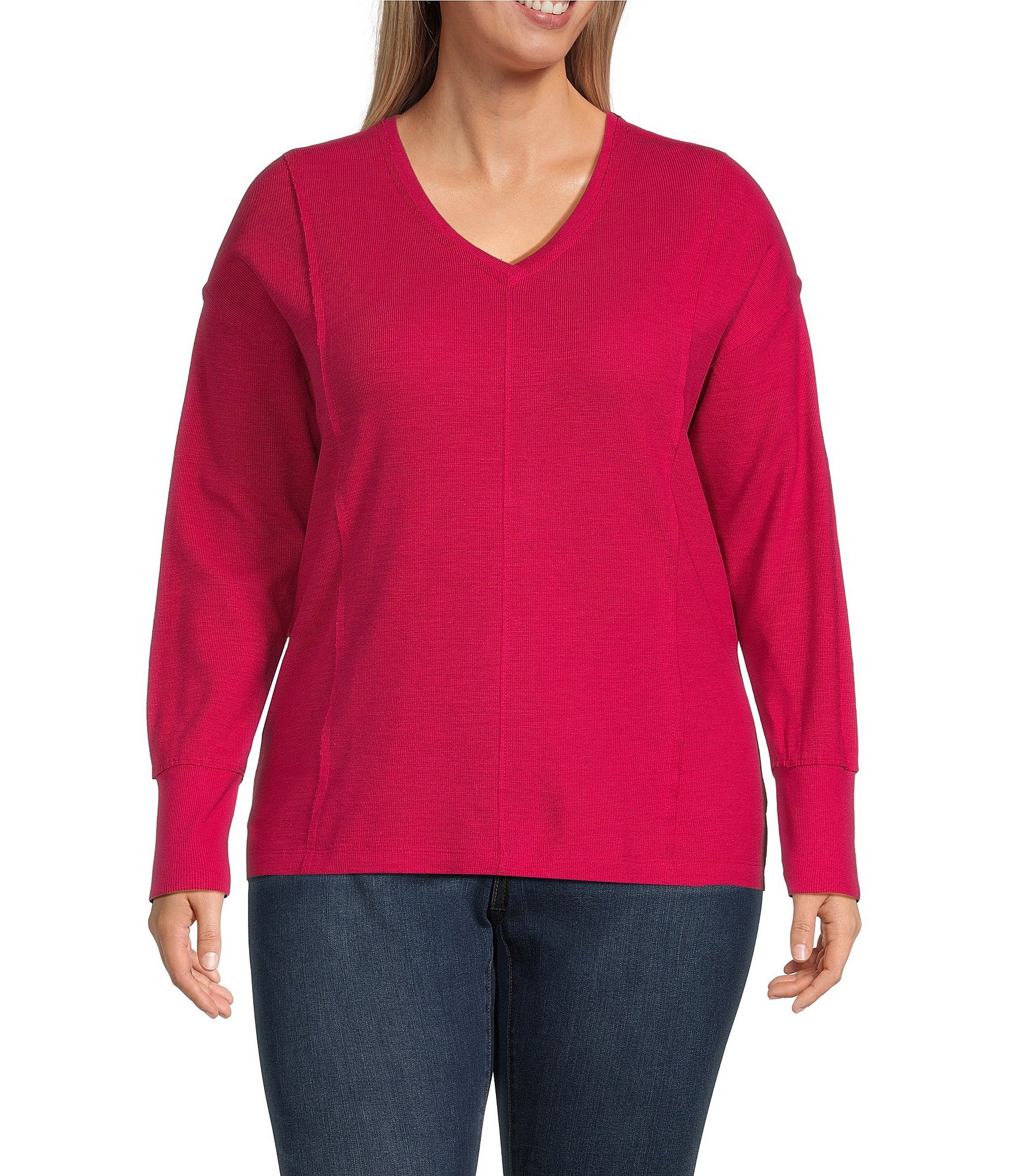 Westbound Plus Size Knit V-Neck Split Hem Top | Dillard's