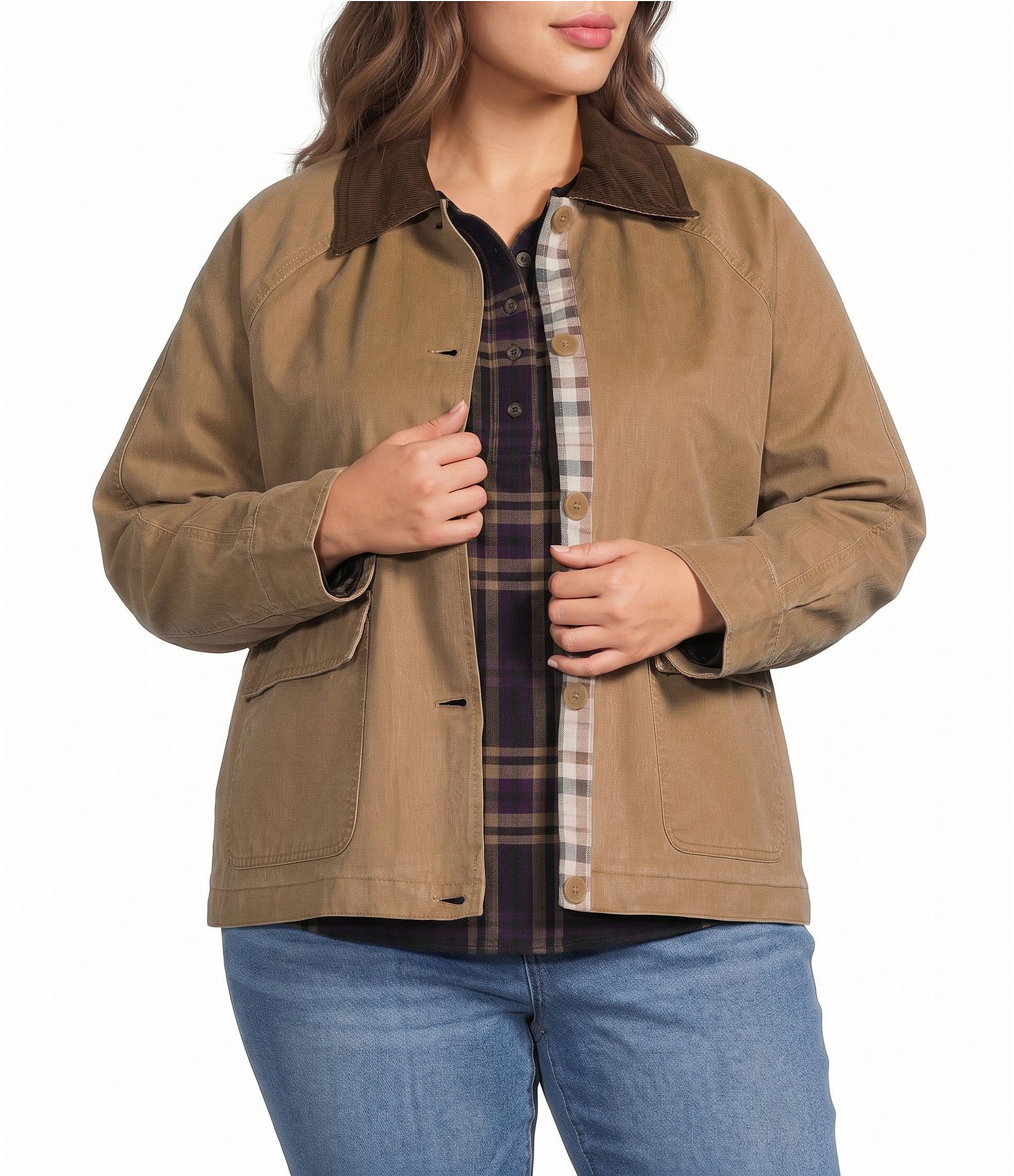 Westbound Plus Size Long Sleeve Button Front Barn Jacket