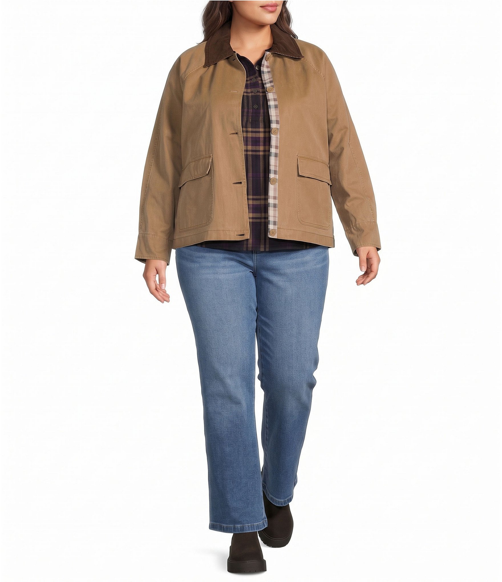 Westbound Plus Size Long Sleeve Button Front Barn Jacket