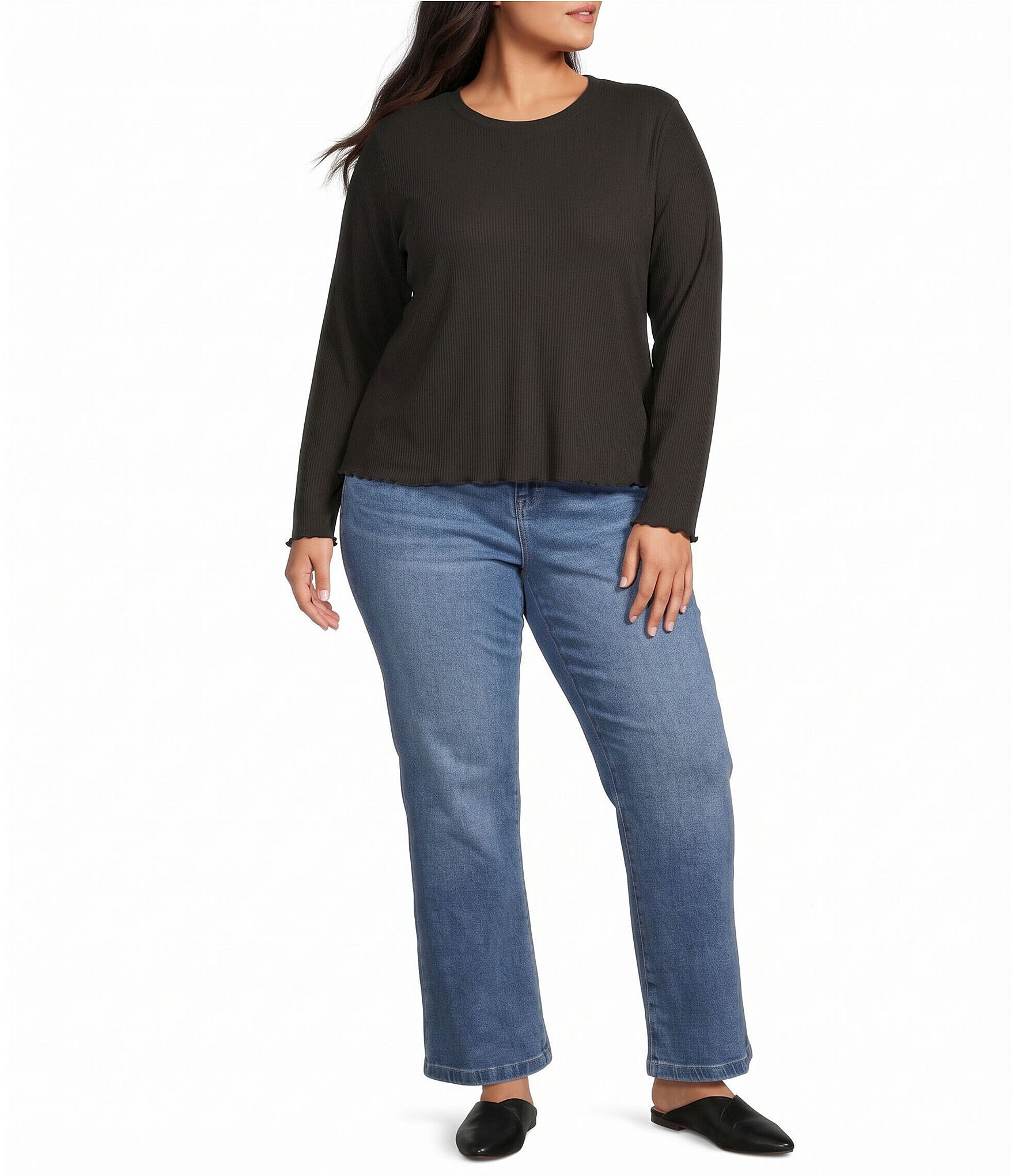 Westbound Plus Size Long Sleeve Crew Neck Ribbed Top
