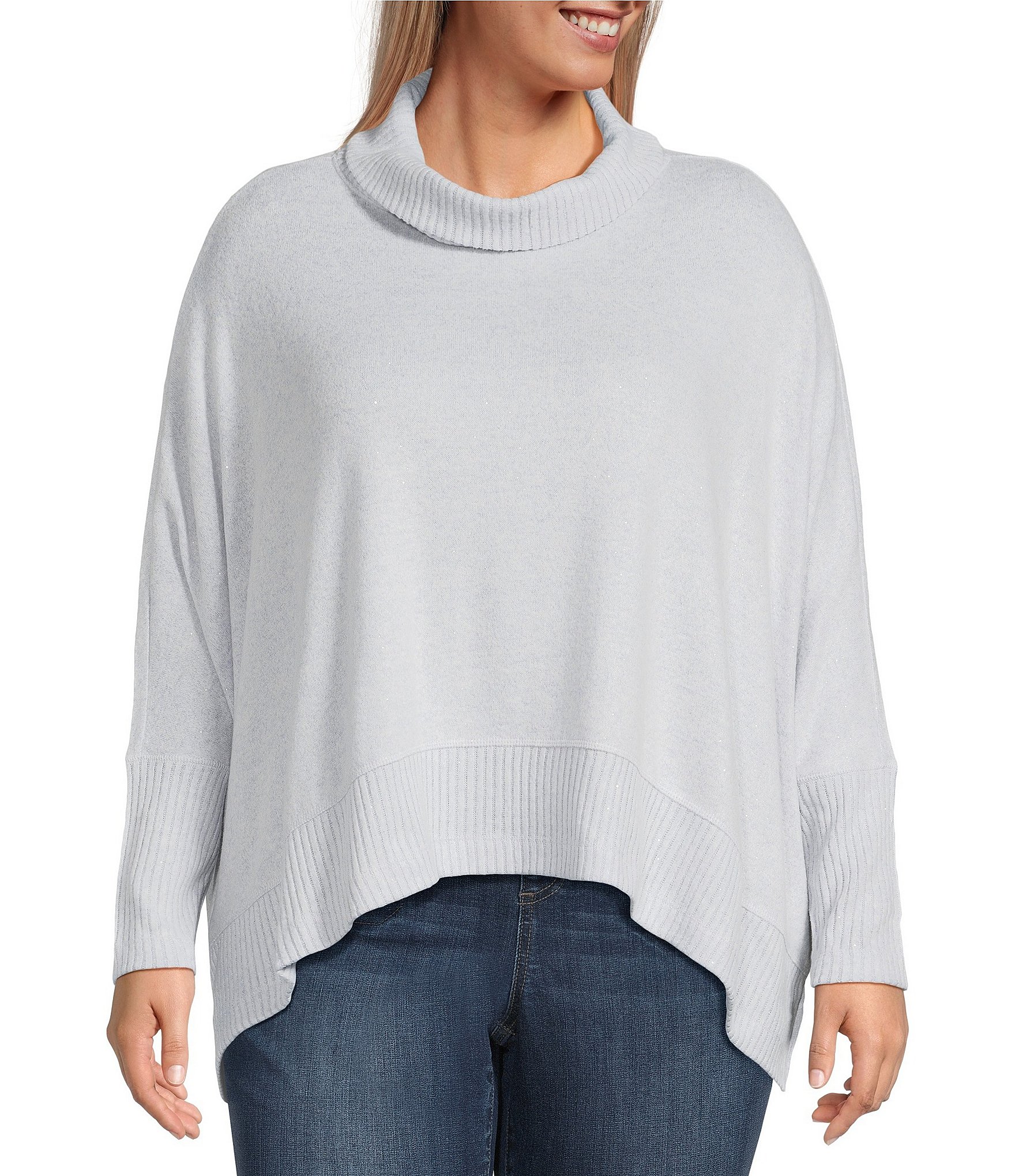 Westbound Plus Size Solid Brushed Cozy Jersey Long Sleeve Mock Neck Knit Top