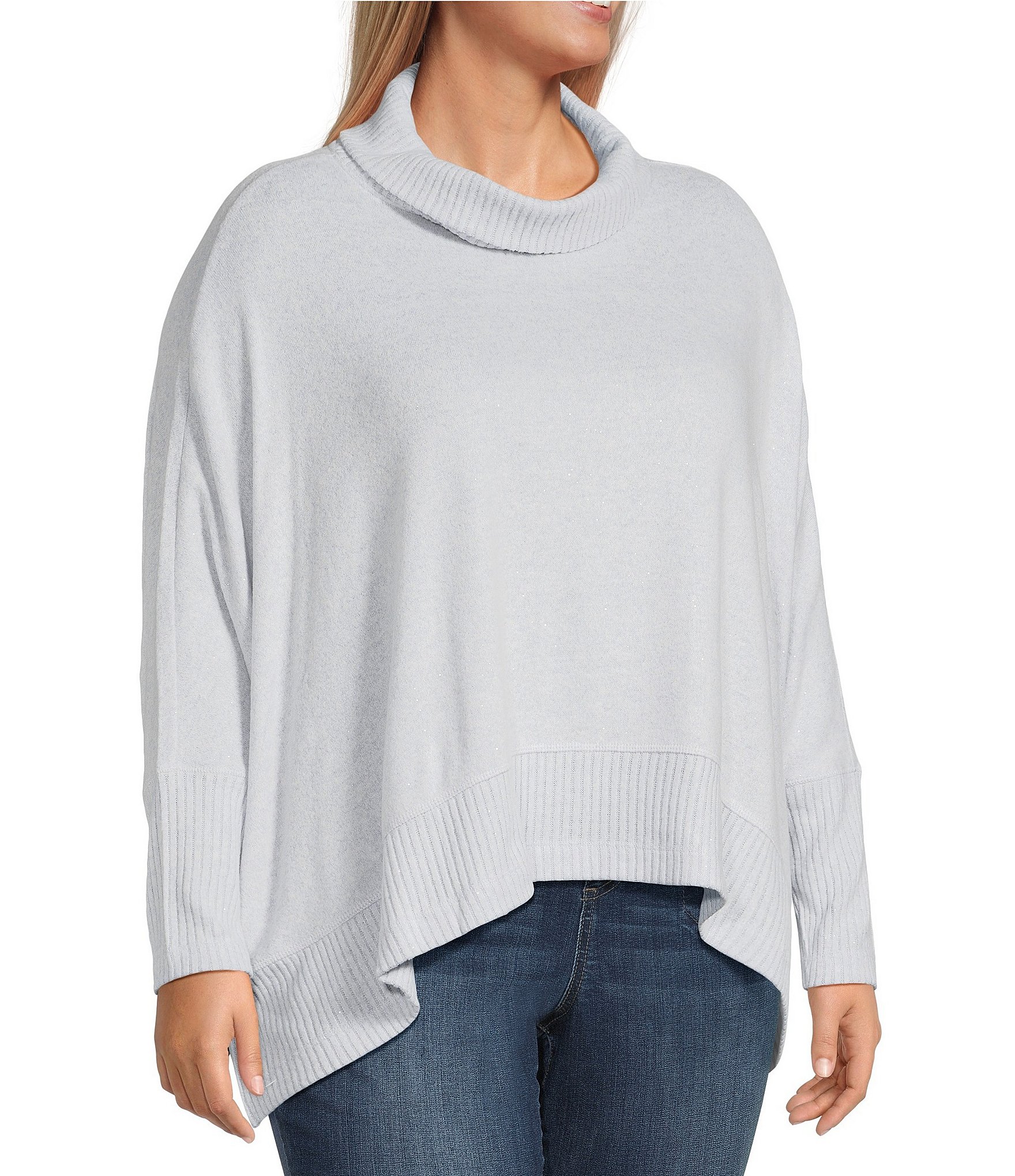 Westbound Plus Size Solid Brushed Cozy Jersey Long Sleeve Mock Neck Knit Top