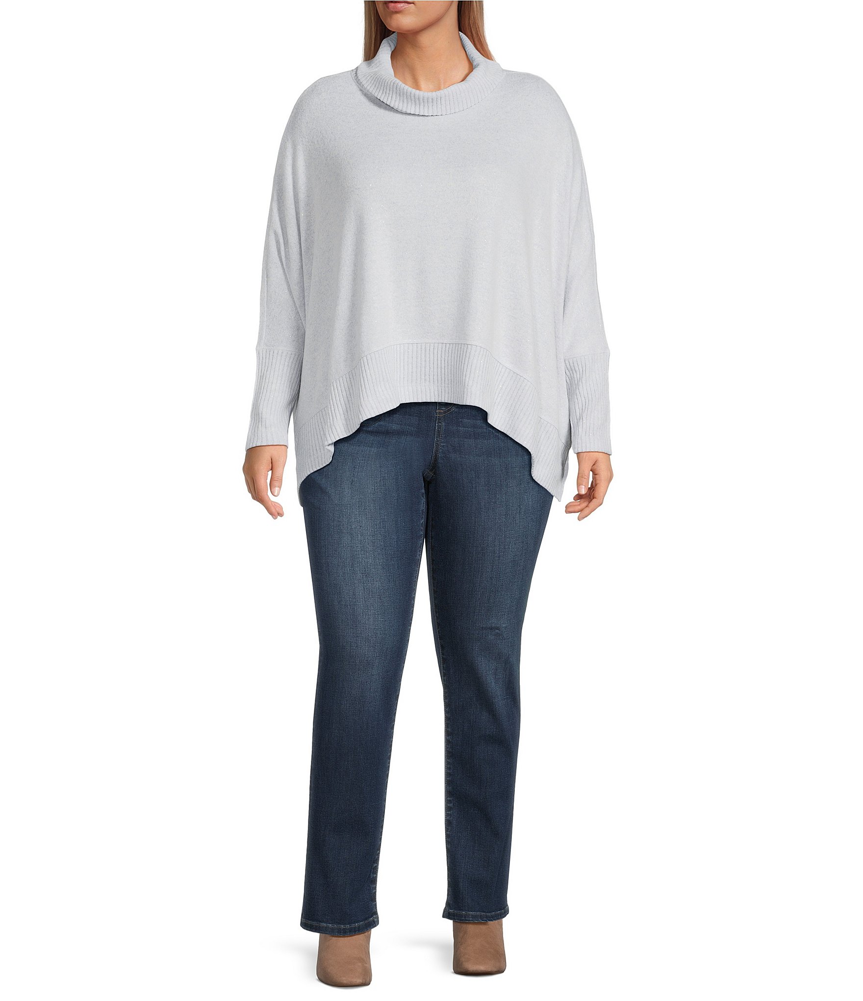 Westbound Plus Size Solid Brushed Cozy Jersey Long Sleeve Mock Neck Knit Top