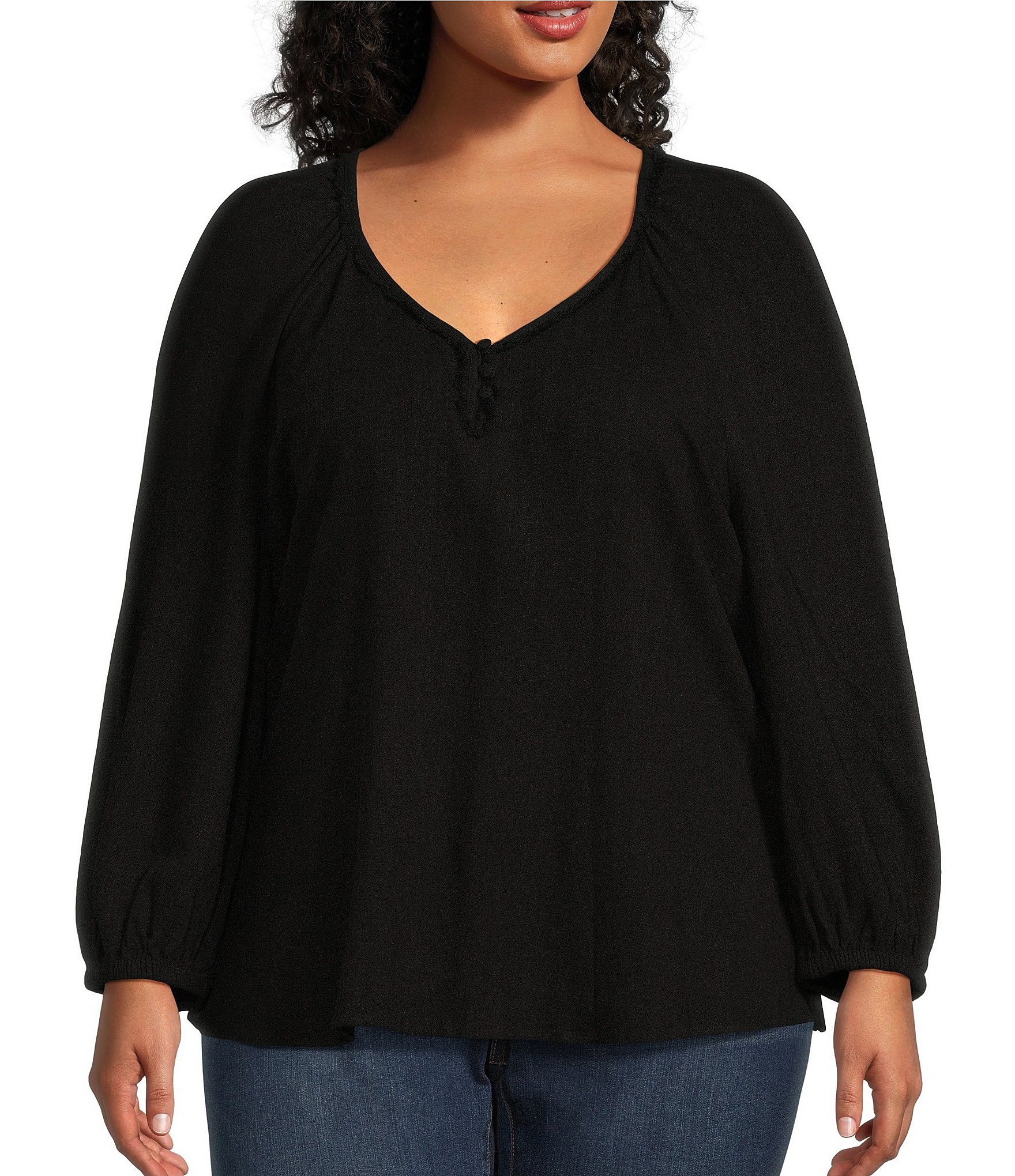 Westbound Plus Size Long Sleeve Quarter Button Front Pullover | Dillard's
