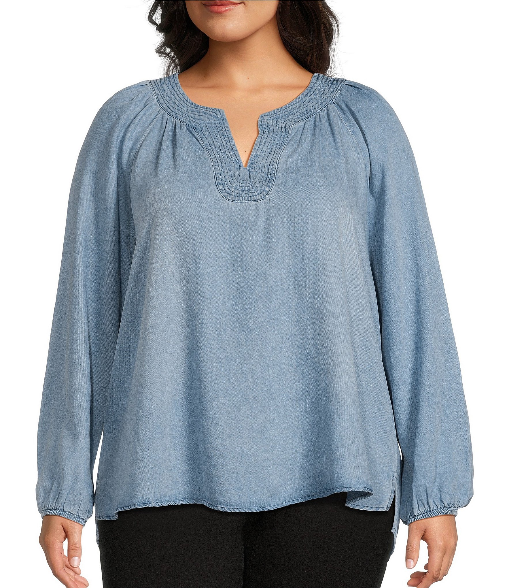 Westbound Plus Size Long Sleeve V-Neck Embroidered Top | Dillard's