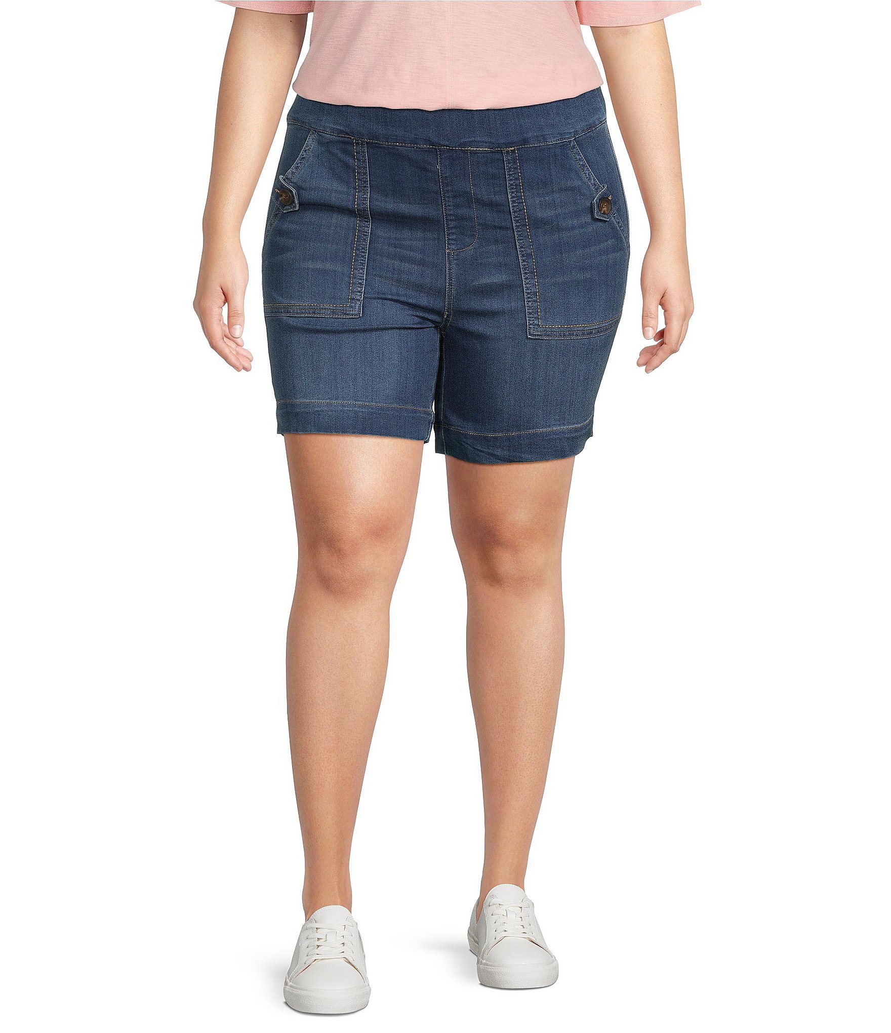 Westbound Plus Size Mid Rise 3 Button Pocket Pull-On Shorts | Dillard's