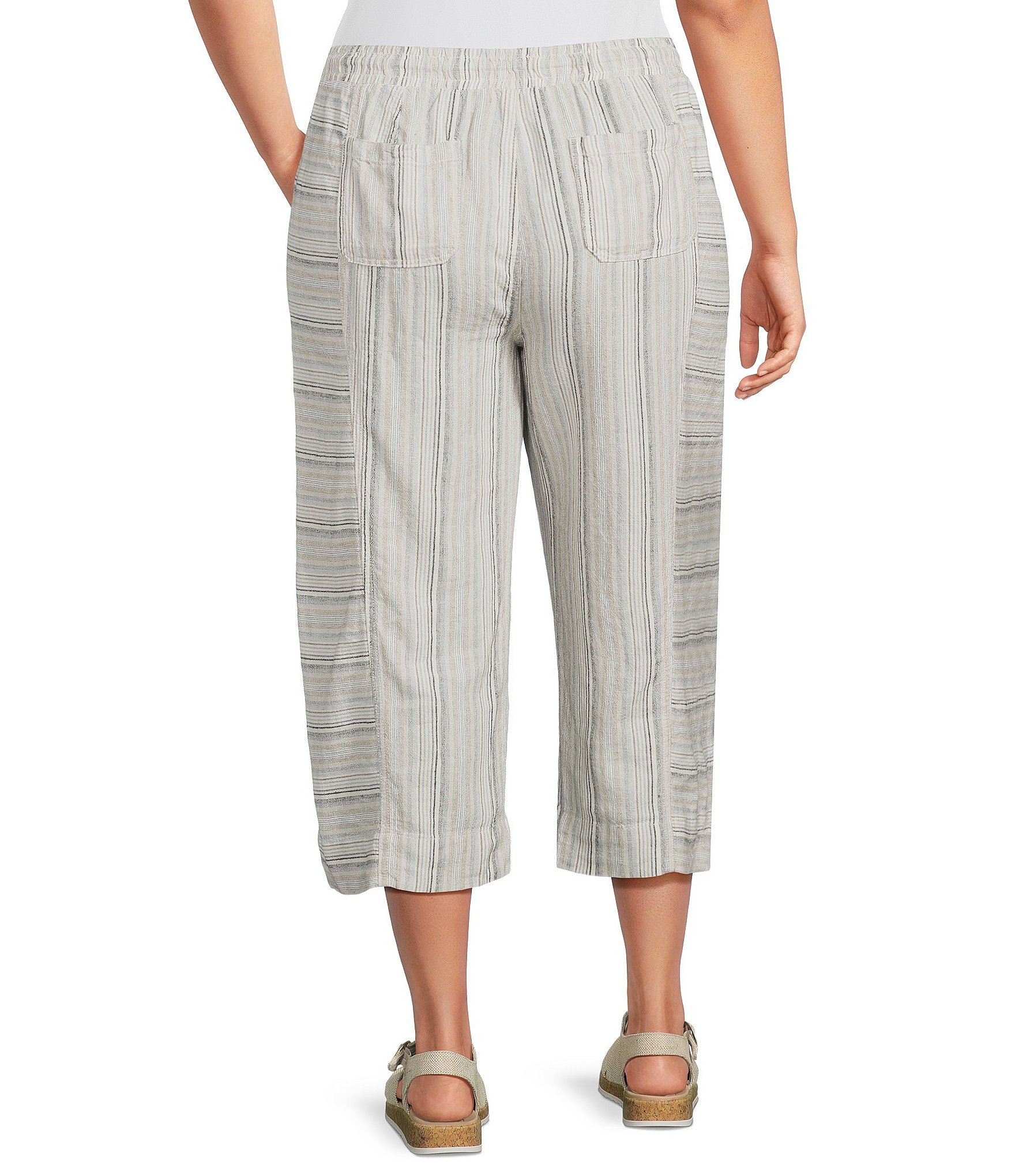 Westbound Plus Size Pull On Linen-Blend Crop Pants