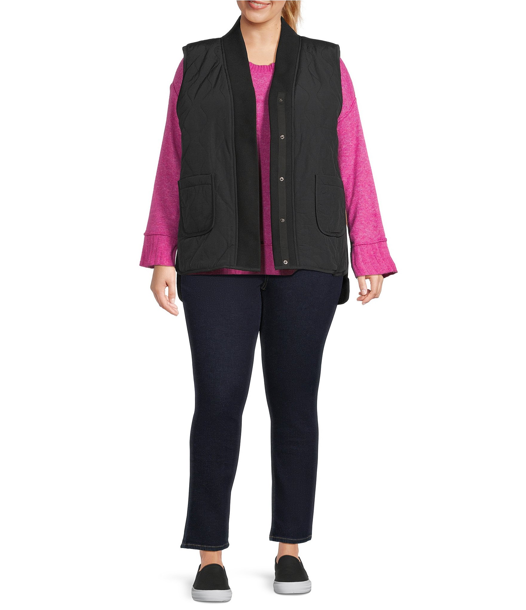 Westbound Plus Size Reversible Sherpa V-Neck Open Front Vest