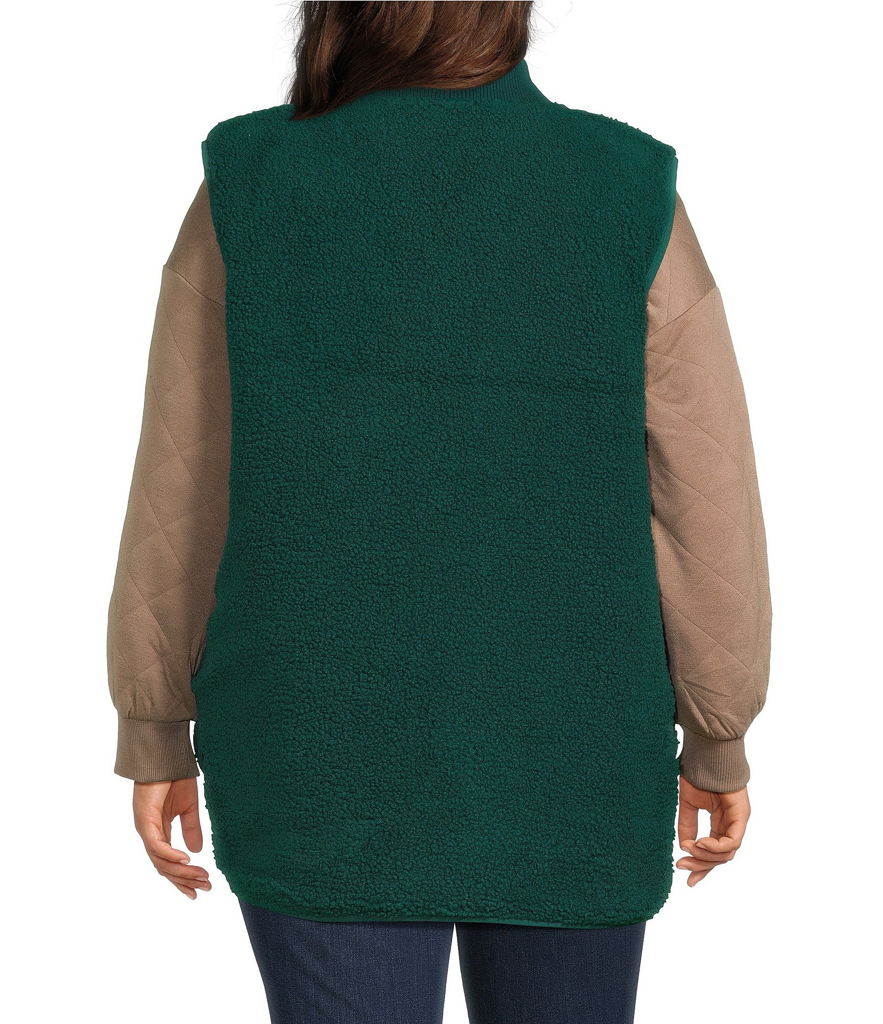 Westbound Plus Size Reversible Sherpa V-Neck Open Front Vest
