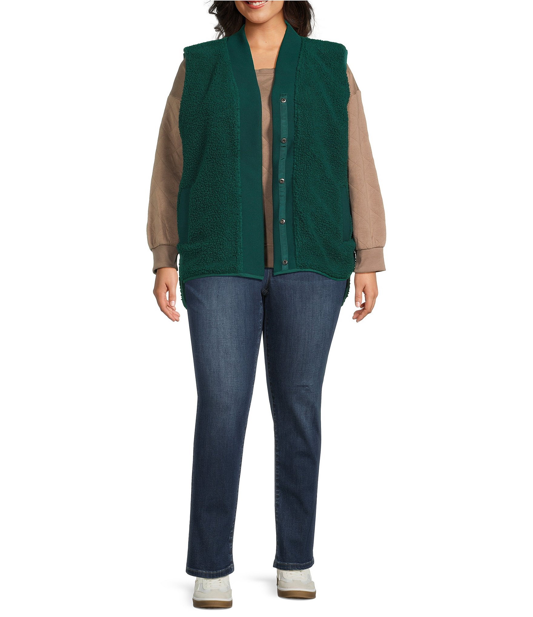 Westbound Plus Size Reversible Sherpa V-Neck Open Front Vest