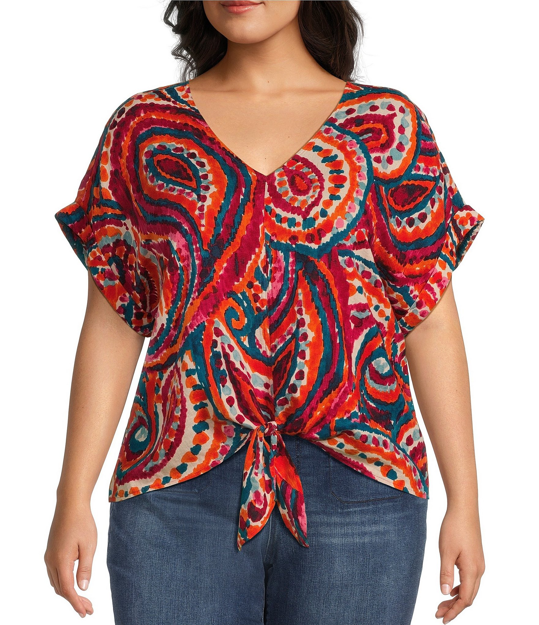 Westbound Plus Size Short Sleeve V-Neck Tie Front Top Westbound Plus Size Short Sleeve V-Neck Tie Front Top