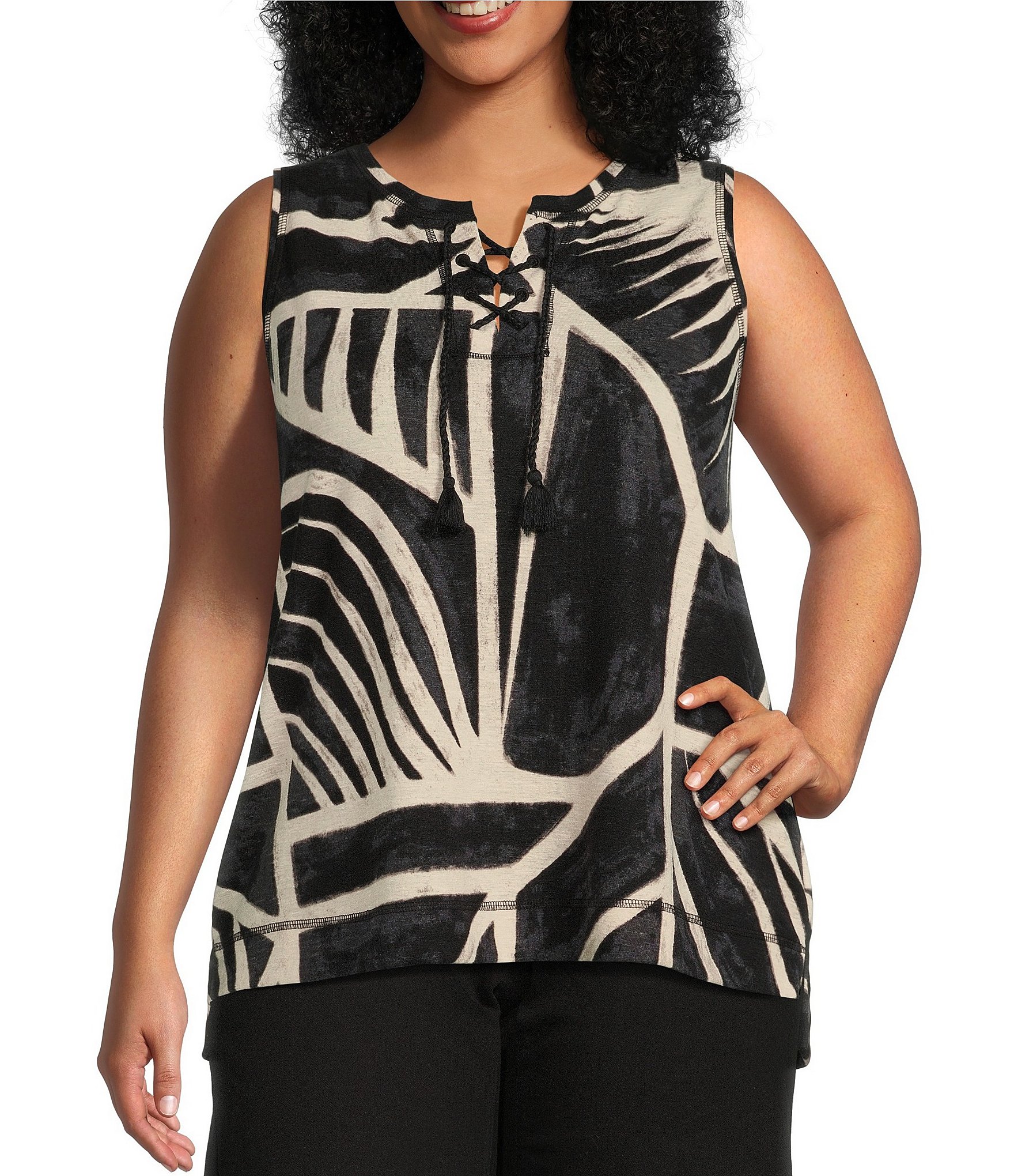 Zebra Striped Lace Tank Top