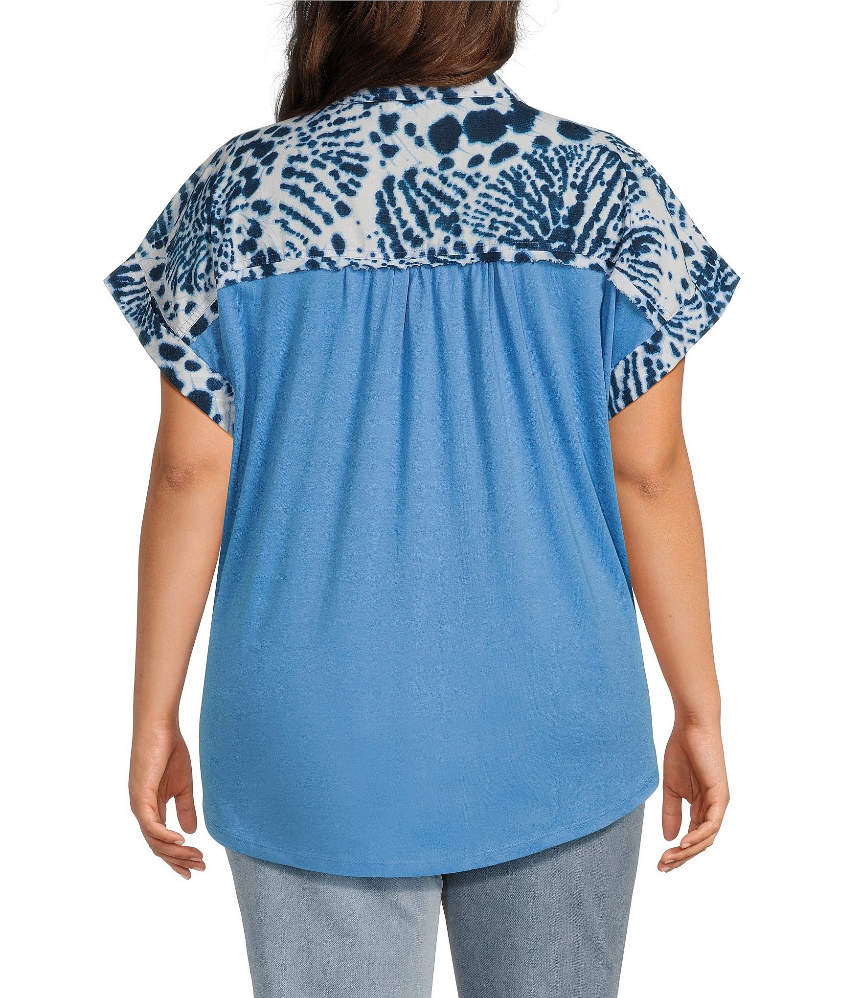 Westbound Plus Size Splatter Dots Print Woven Button Front Top