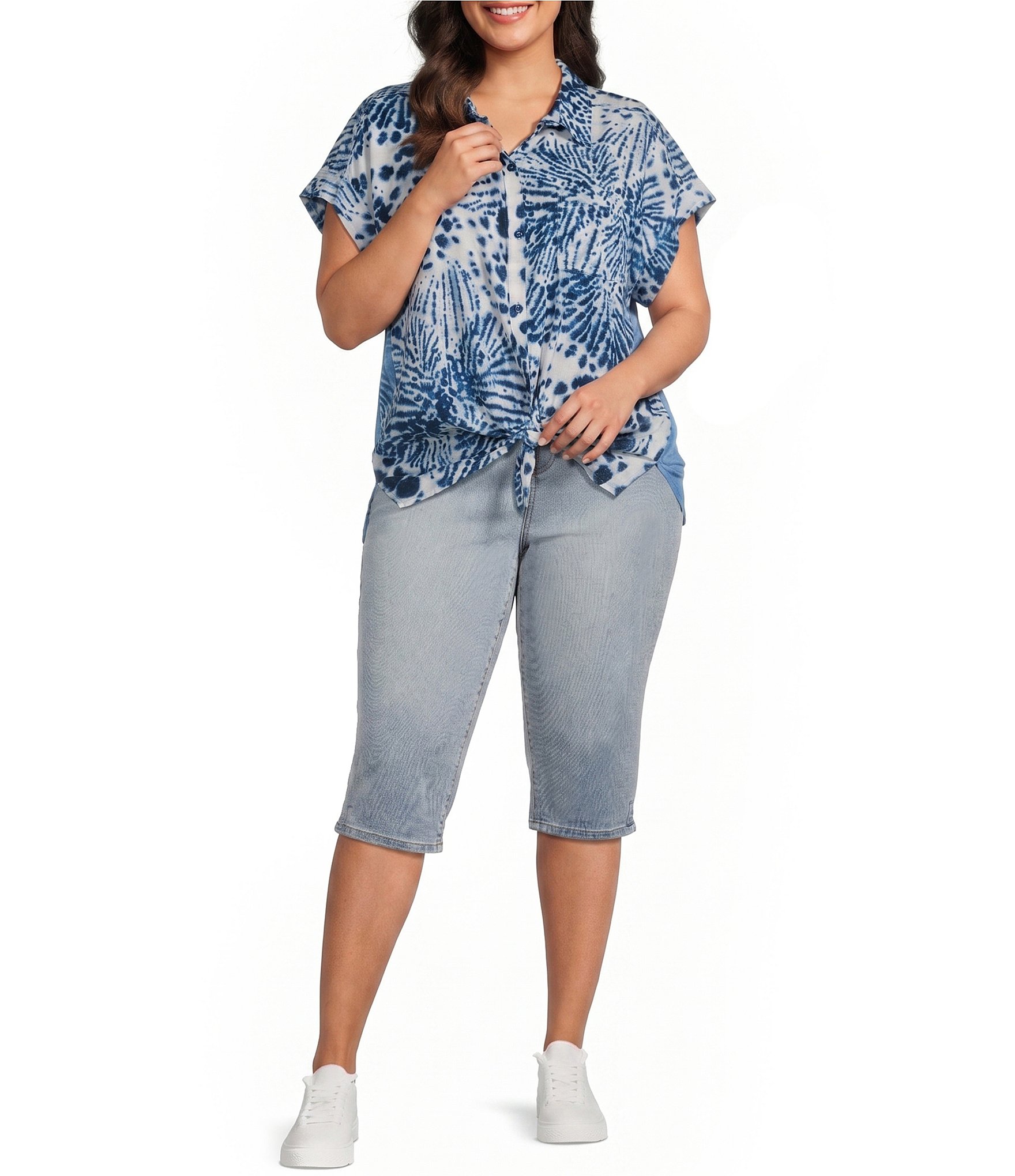 Westbound Plus Size Splatter Dots Print Woven Button Front Top